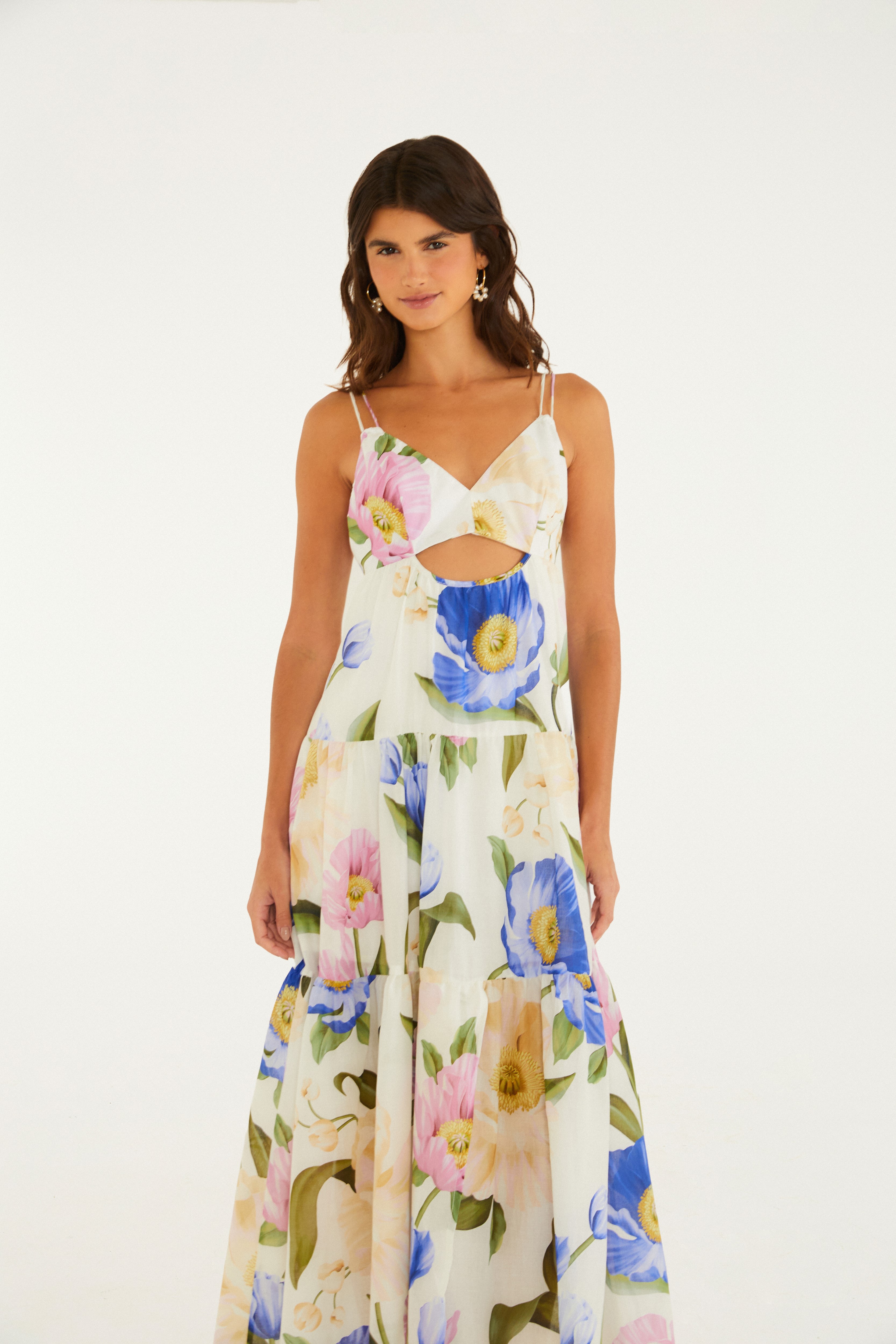 Vestido Cropped Fenda Estampado Floral Lola