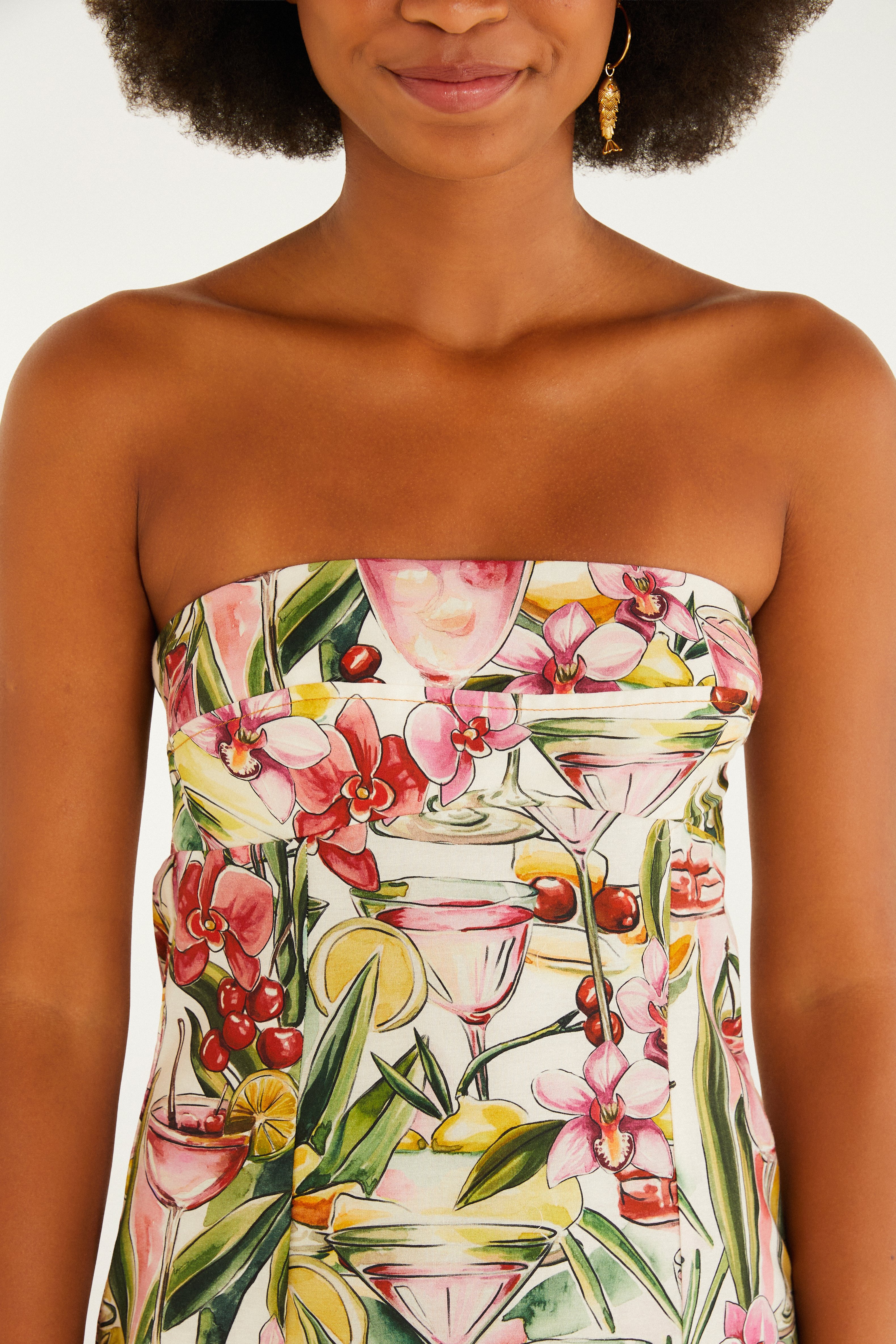 Vestido Curto Balonê  Estampado Drink