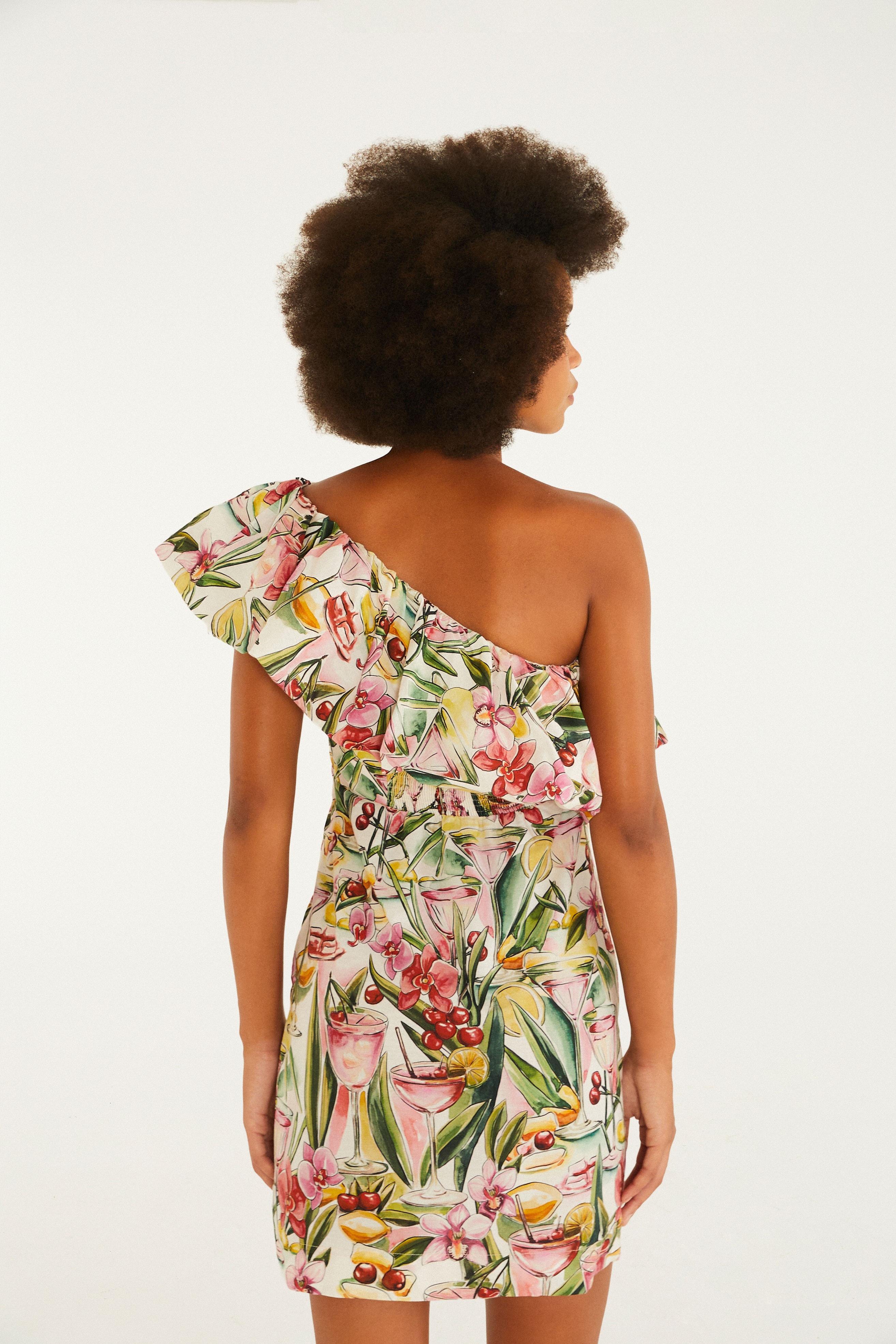 Vestido Curto Balonê  Estampado Drink