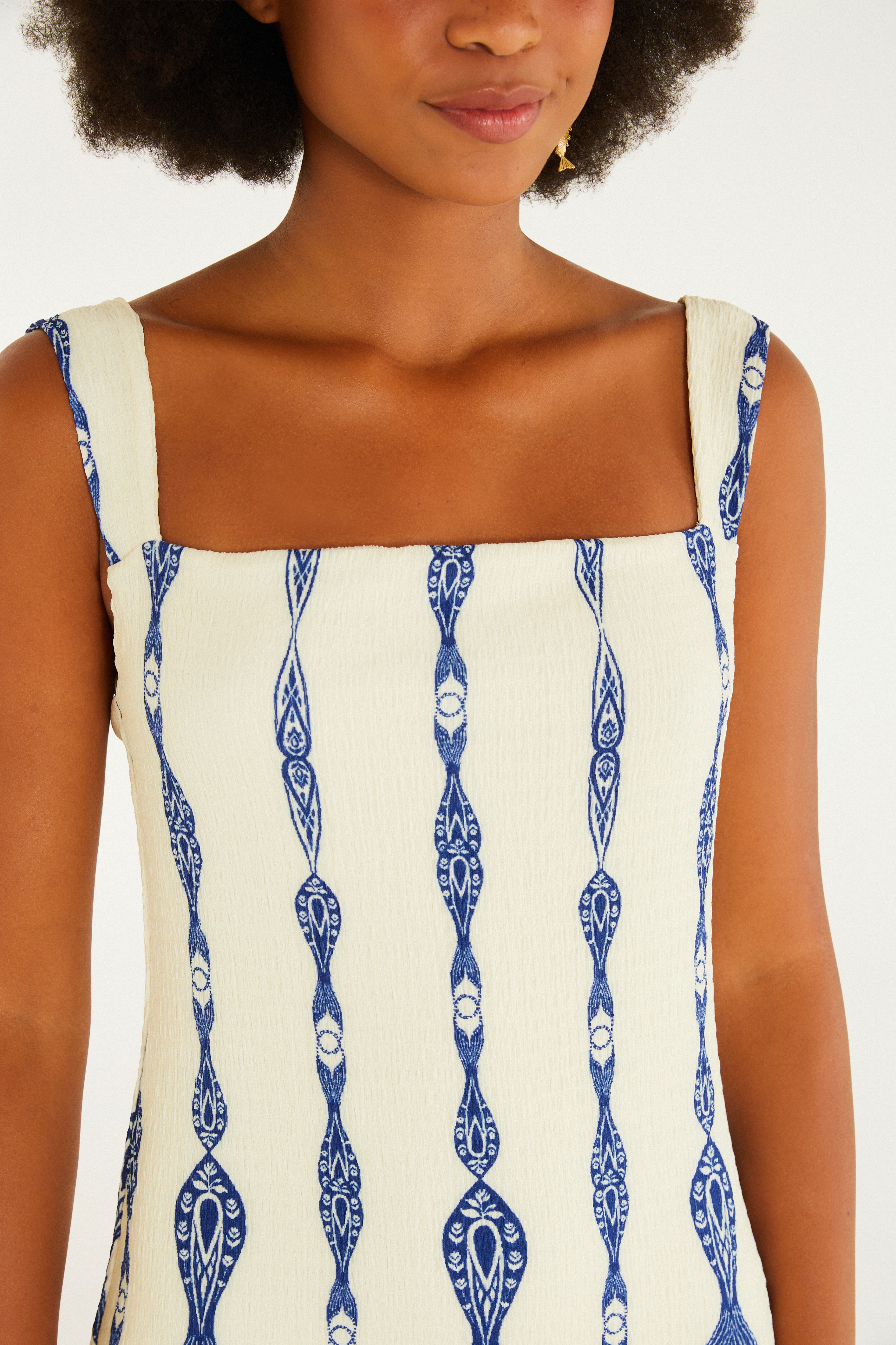 Vestido Alça Estampado Peixe Correnteza