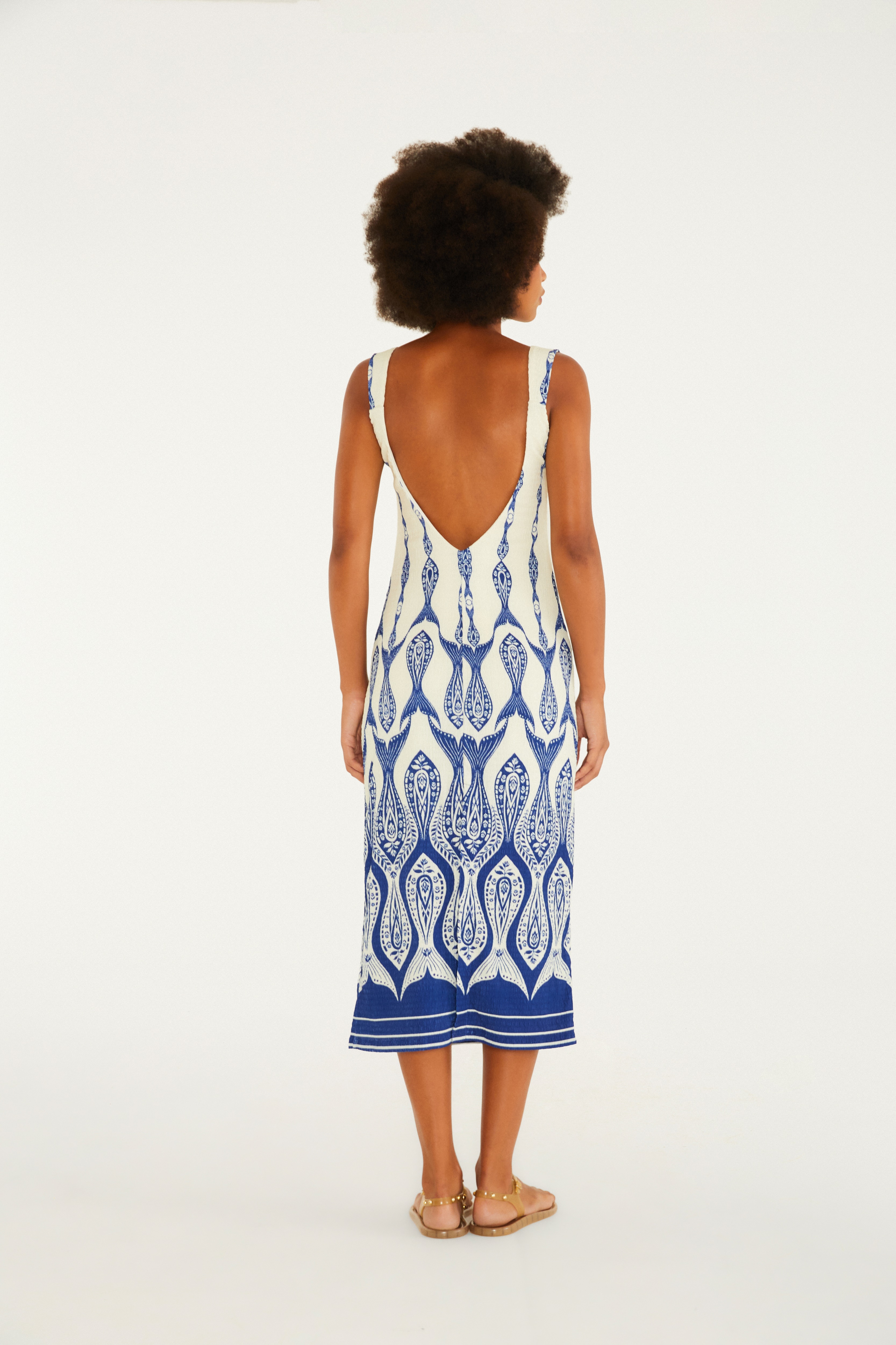 Vestido Alça Estampado Peixe Correnteza