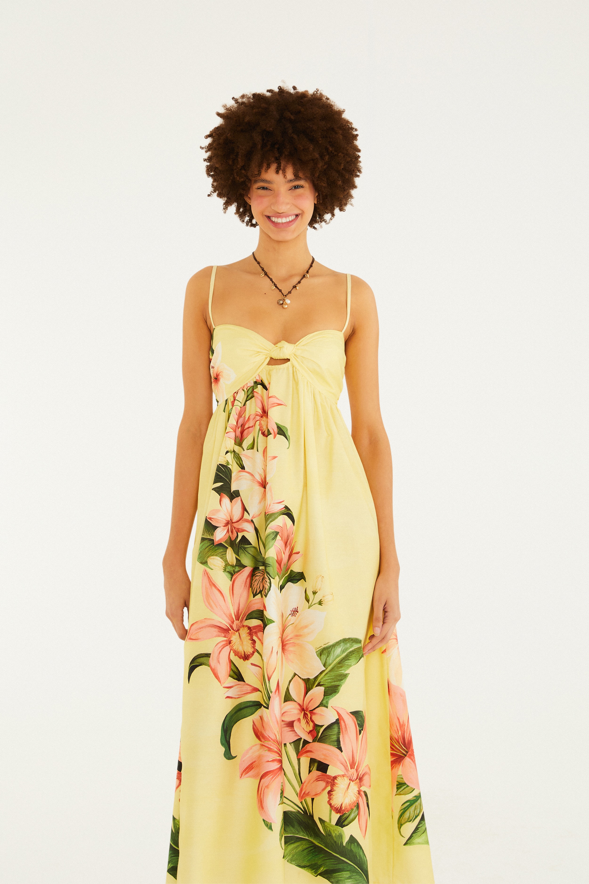 Vestido Longo Alcinhas Estampado Floribel