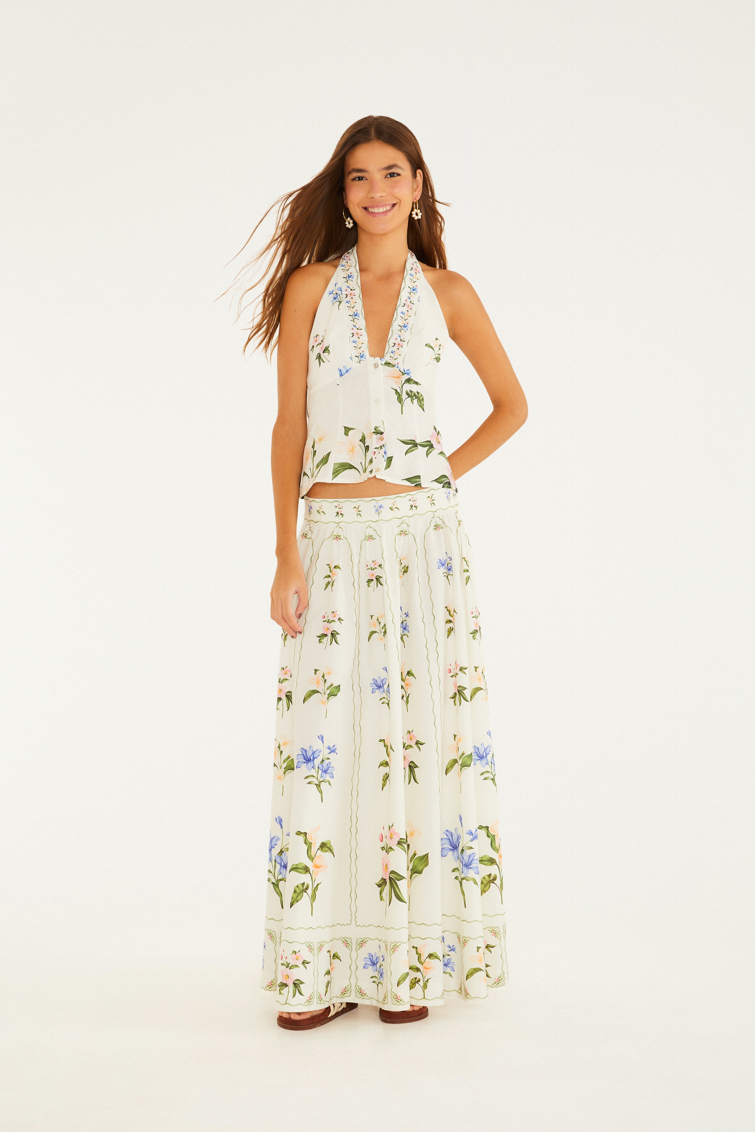 Saia Cropped Estampada Aquaflora