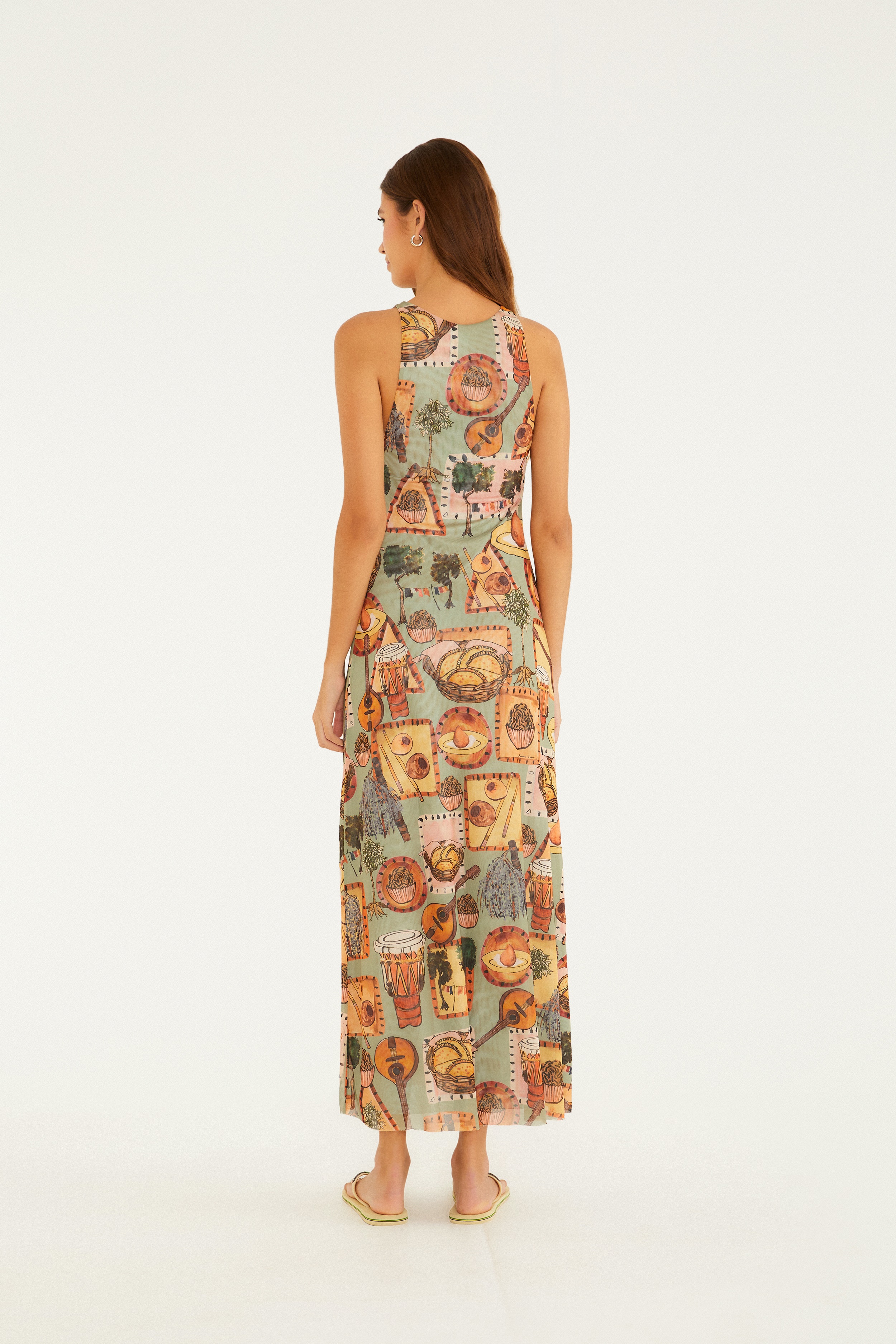 Vestido Tule Reto Estampado Boemia