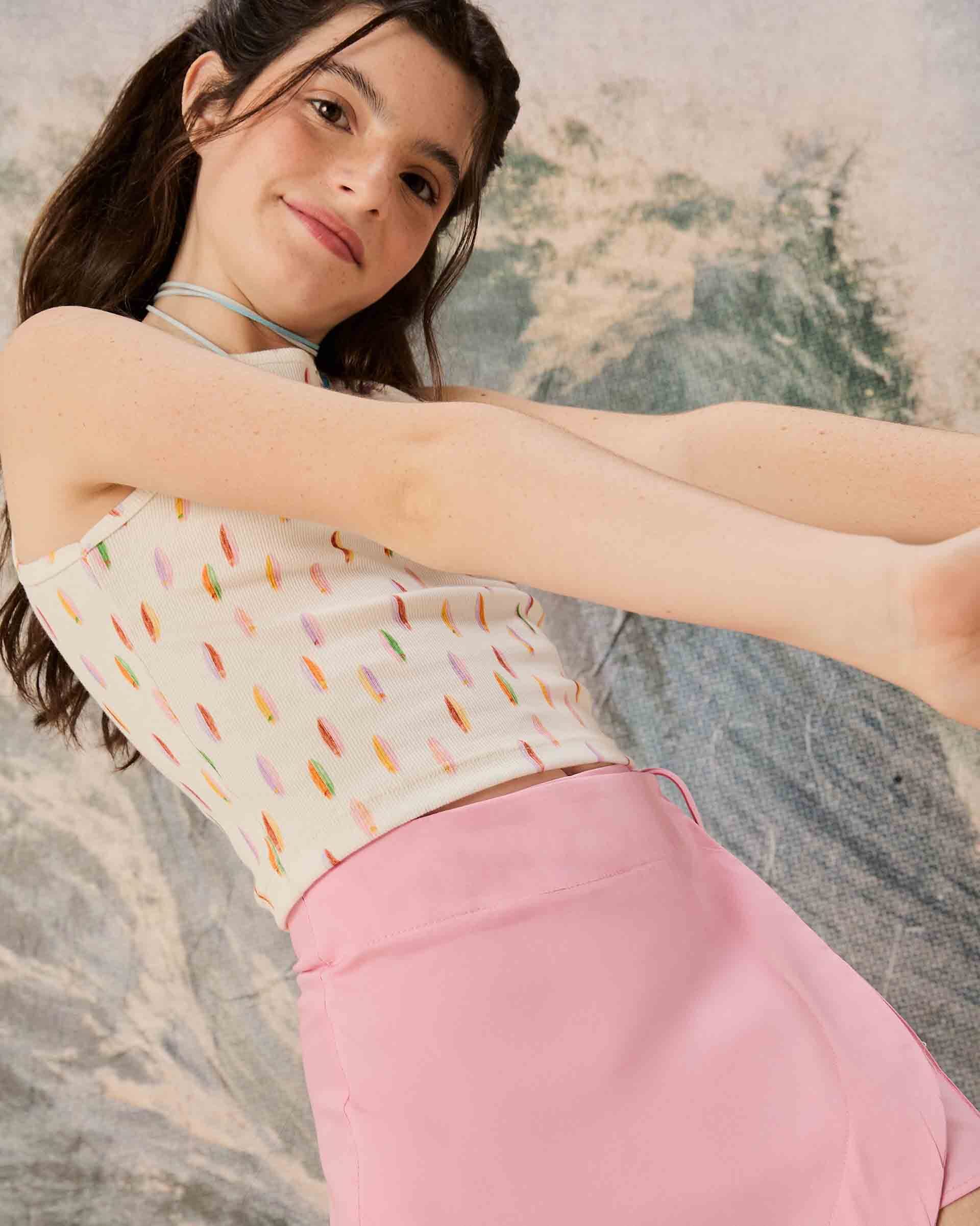 Short Saia Liso Rosa