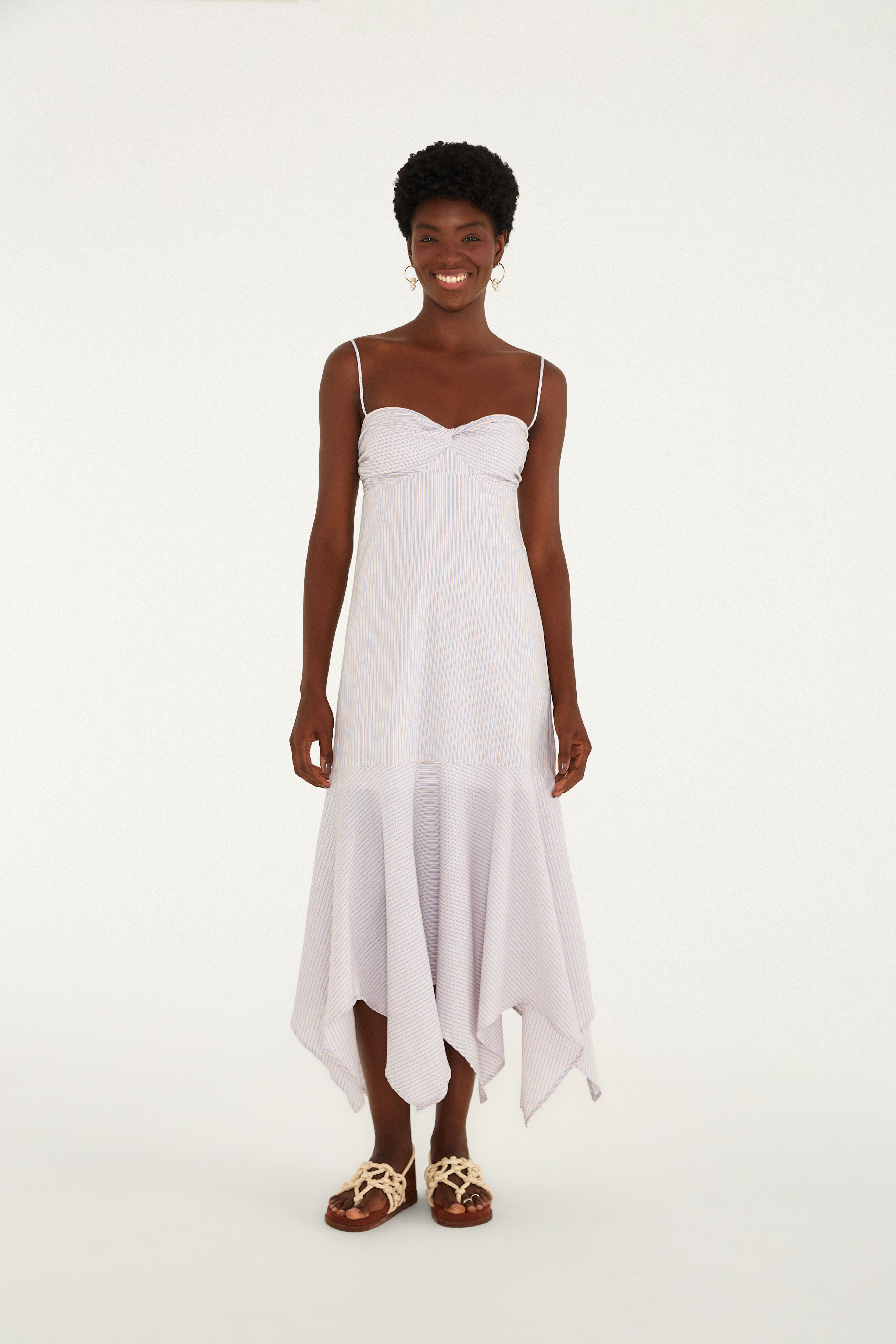 Vestido Pontas Listra Laranja