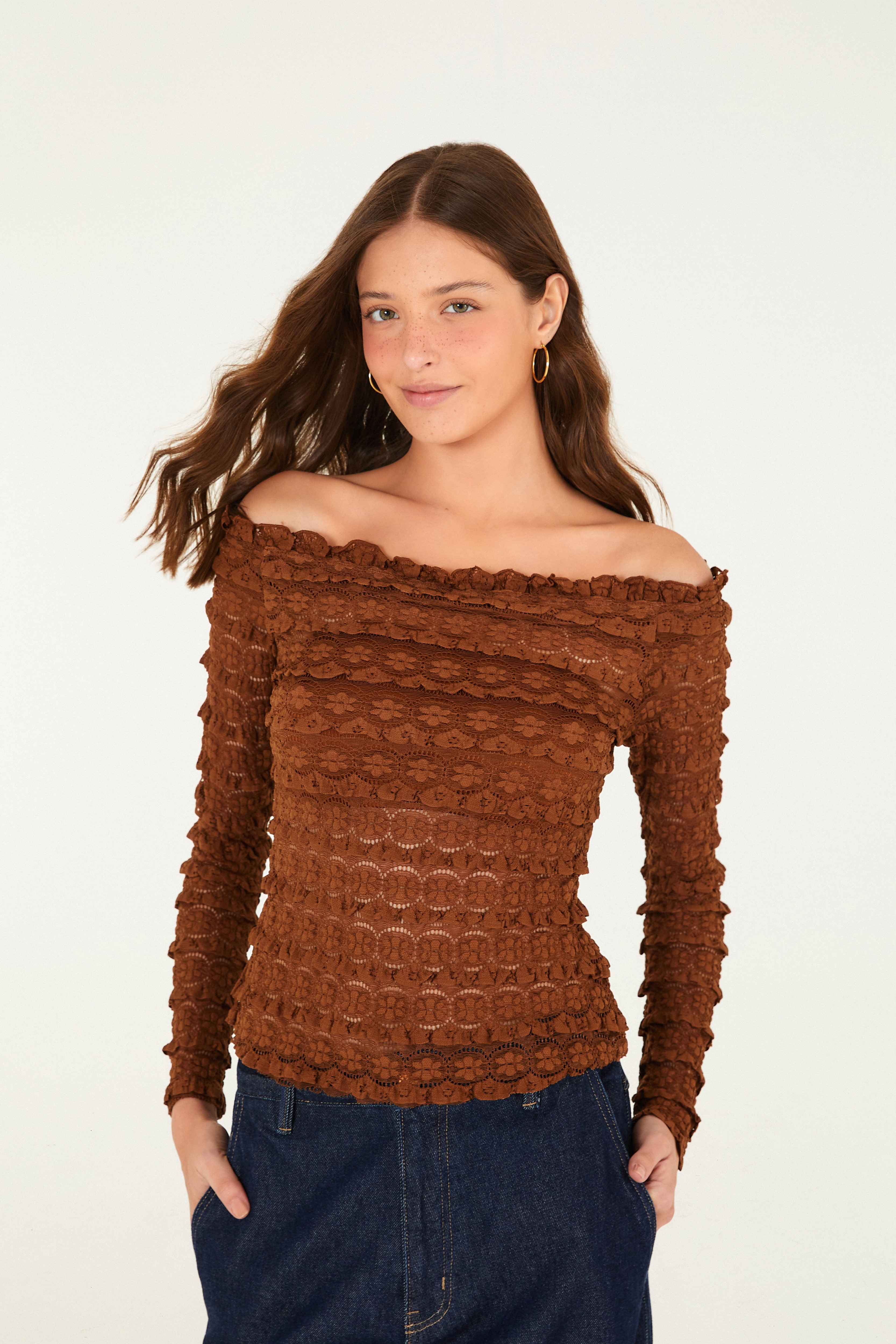 Blusa Babados Renda De Flor