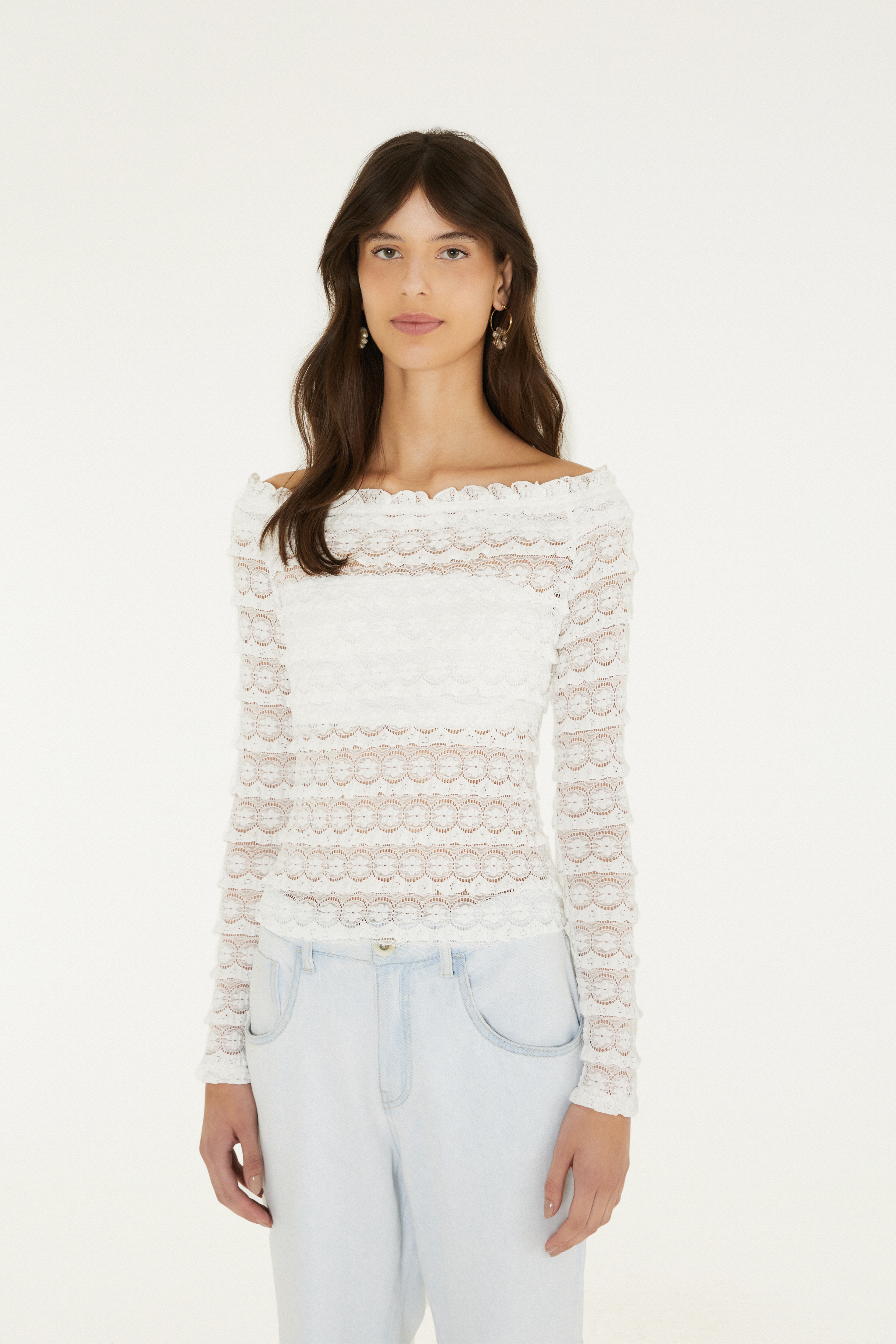 Blusa Babados Renda De Flor