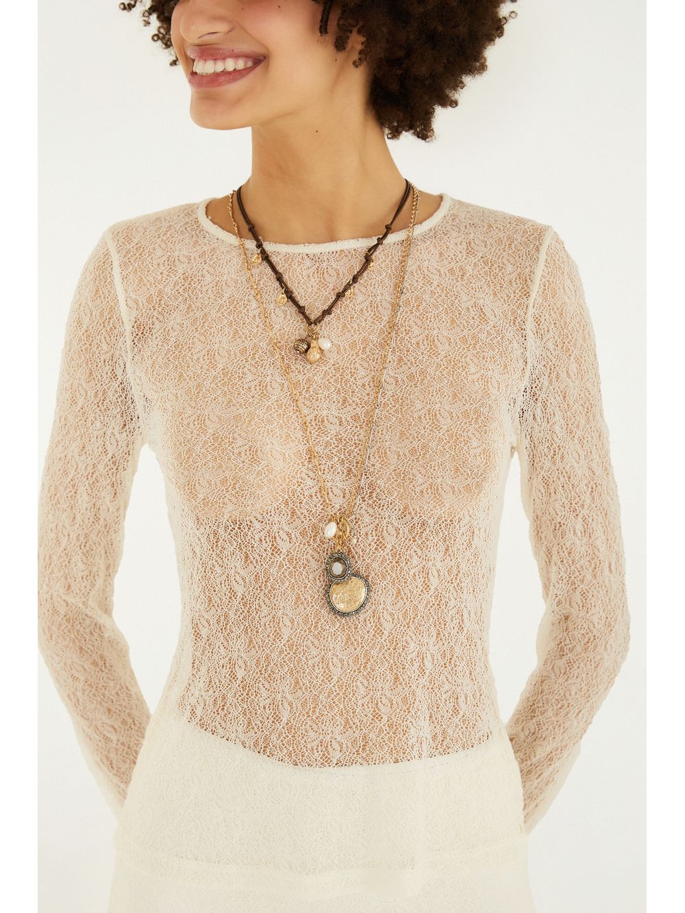 Farm — Blusa Manga Longa Rendinha