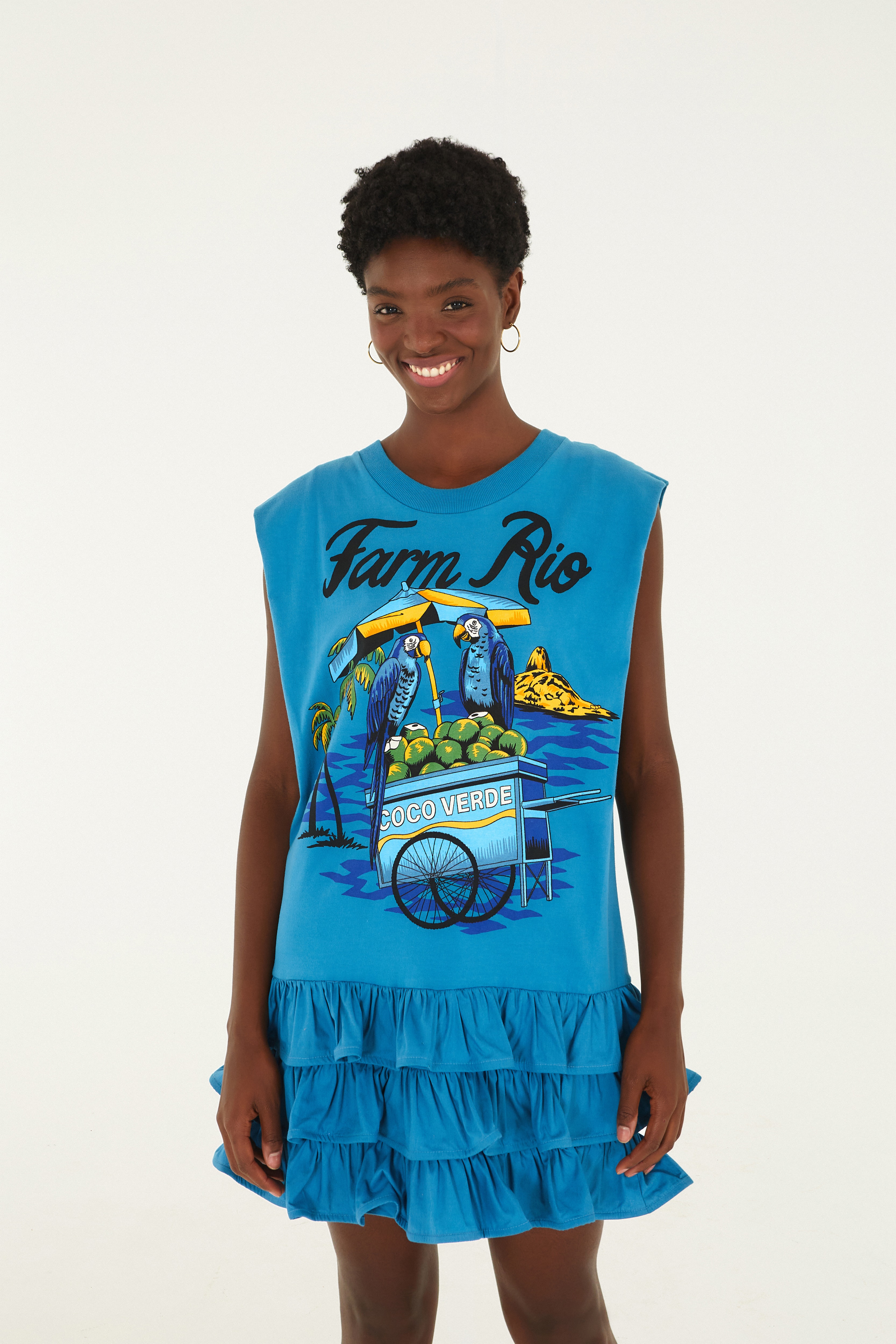 Vestido Regata  Babados Estampado Pelo Rio