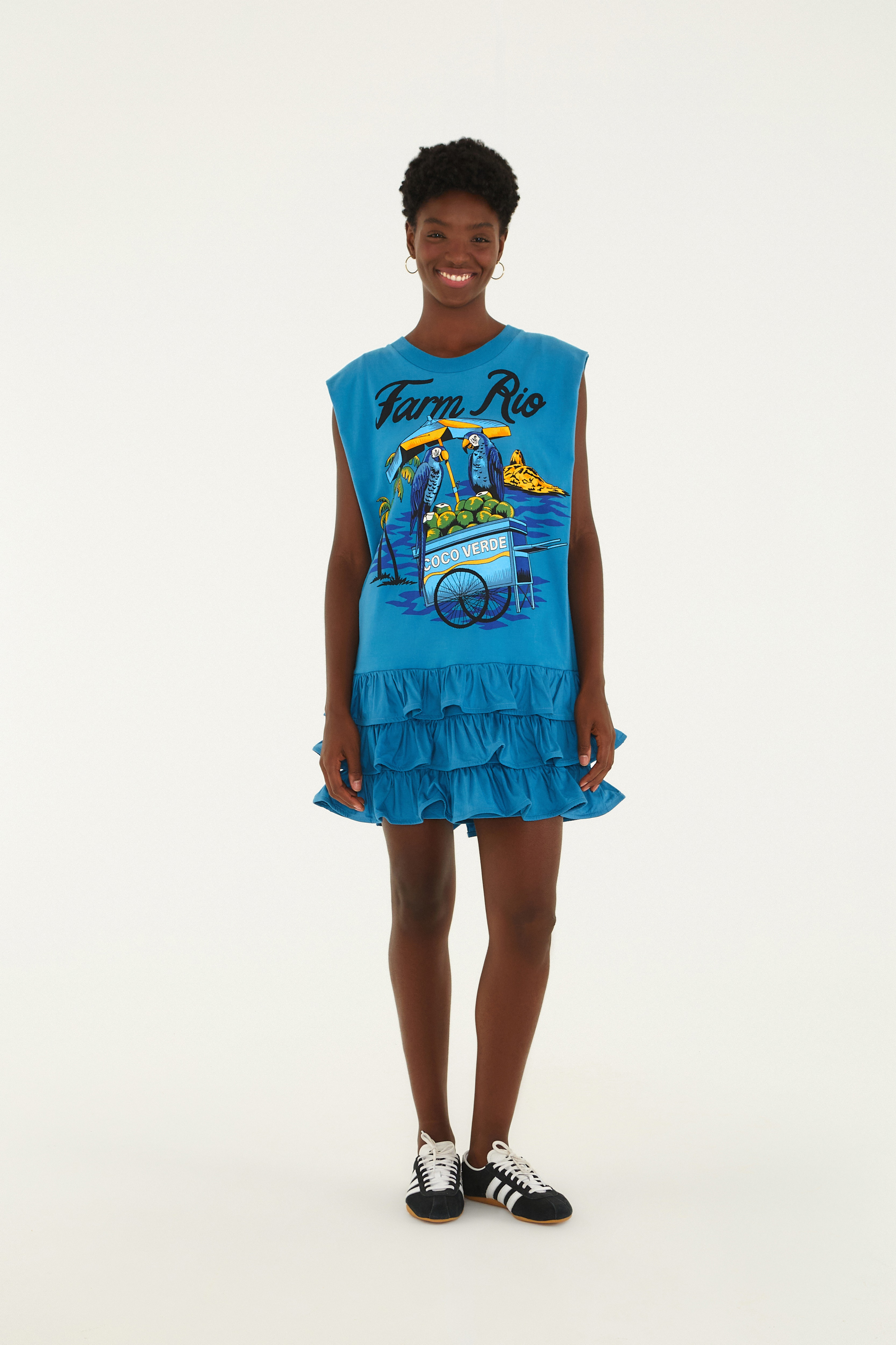 Vestido Regata  Babados Estampado Pelo Rio