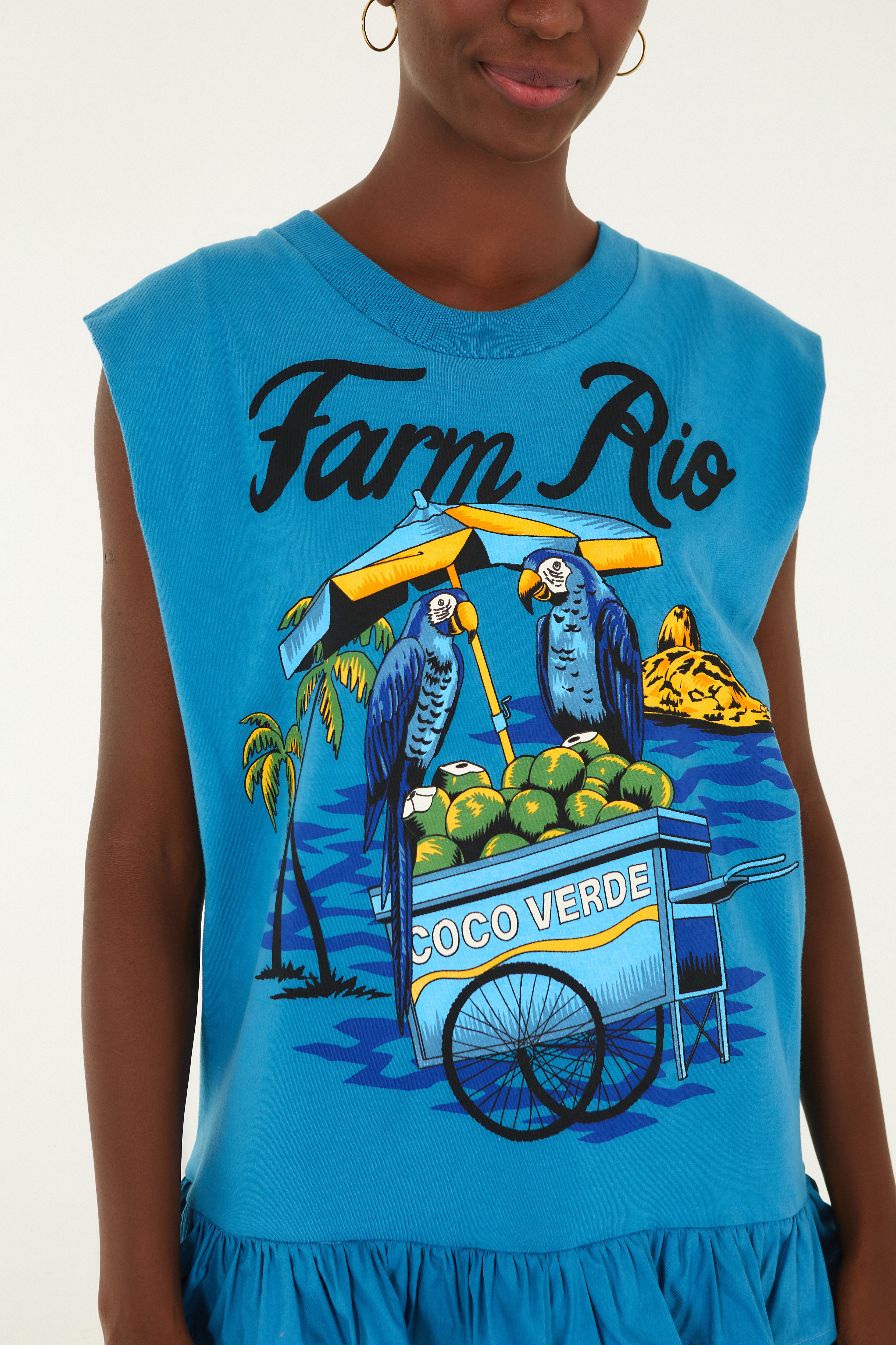 Vestido Regata  Babados Estampado Pelo Rio