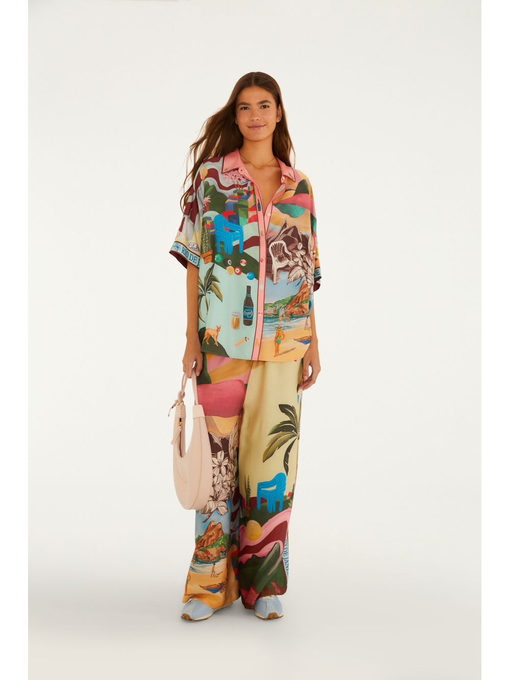 Farm — Calça Reta Estampada Lenços Cariocas