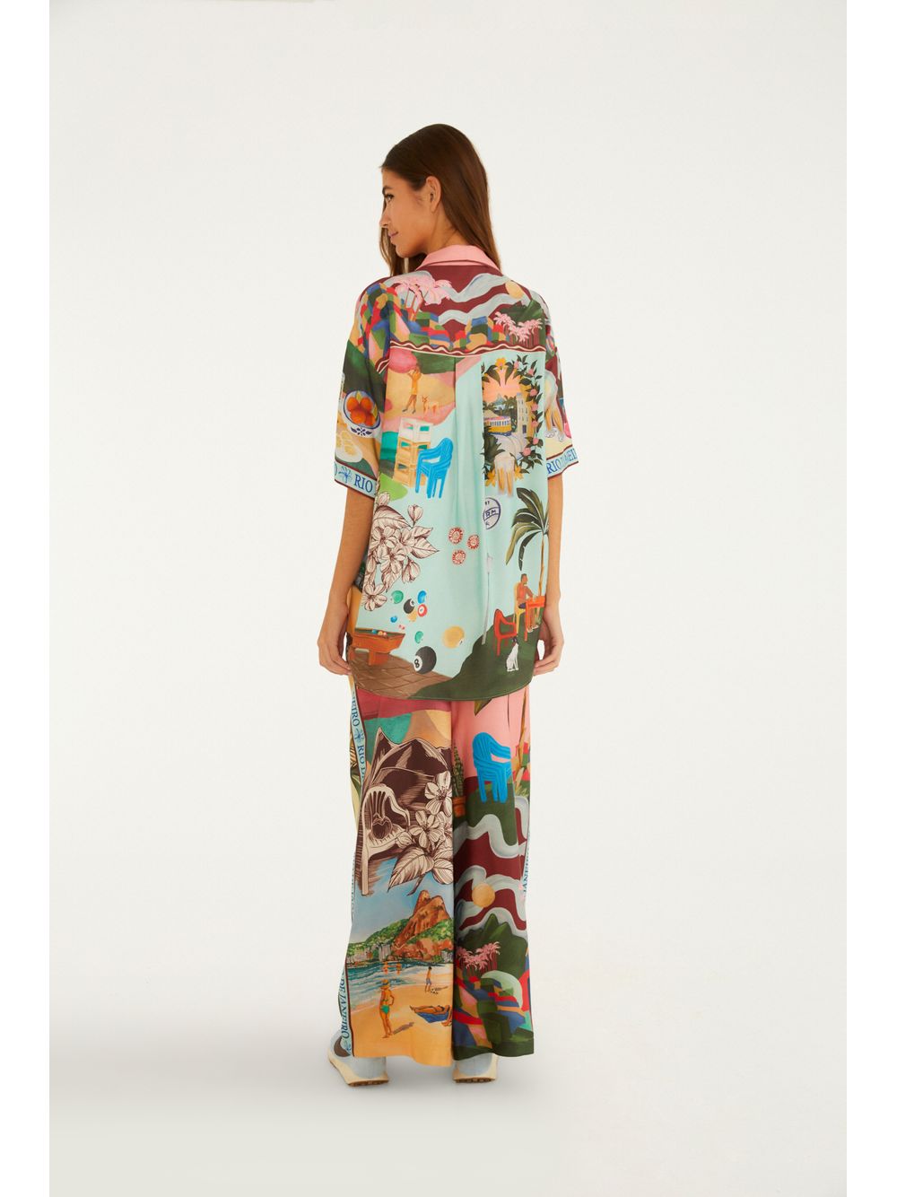 Farm — Calça Reta Estampada Lenços Cariocas