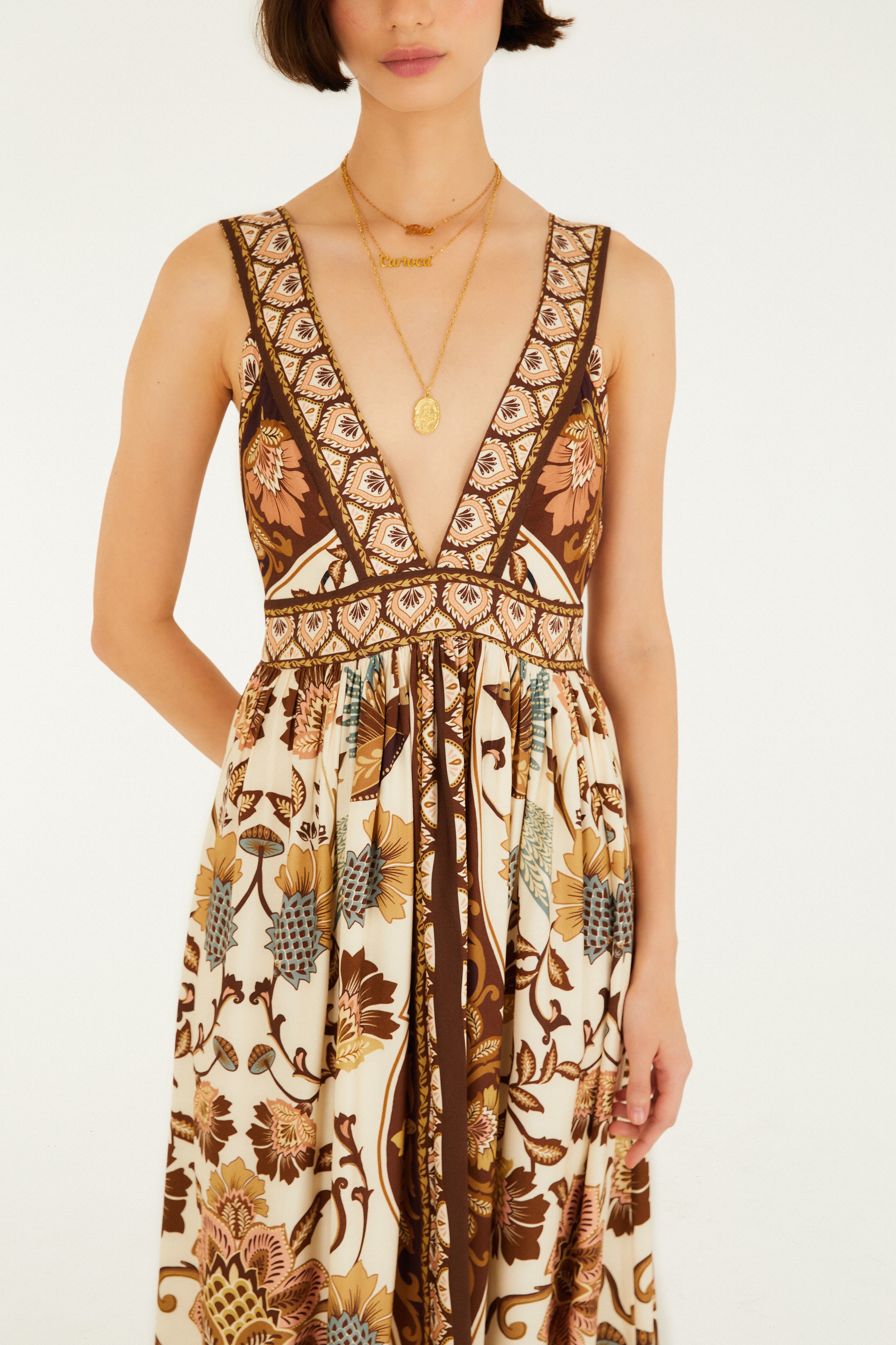 Vestido Cropped Estampado Romance De Pássaro