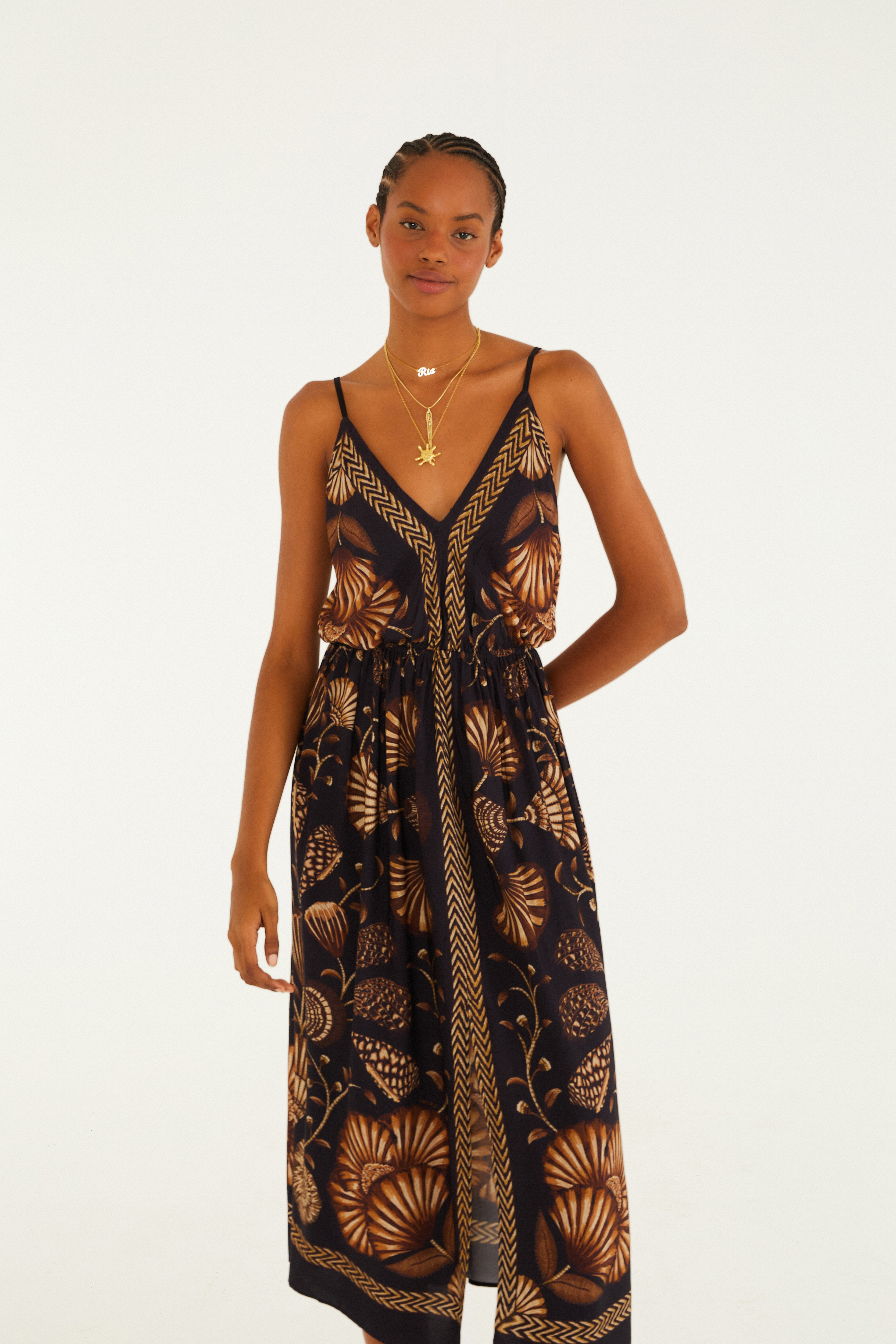 Vestido Cropped Estampado Sonho De Concha Preto