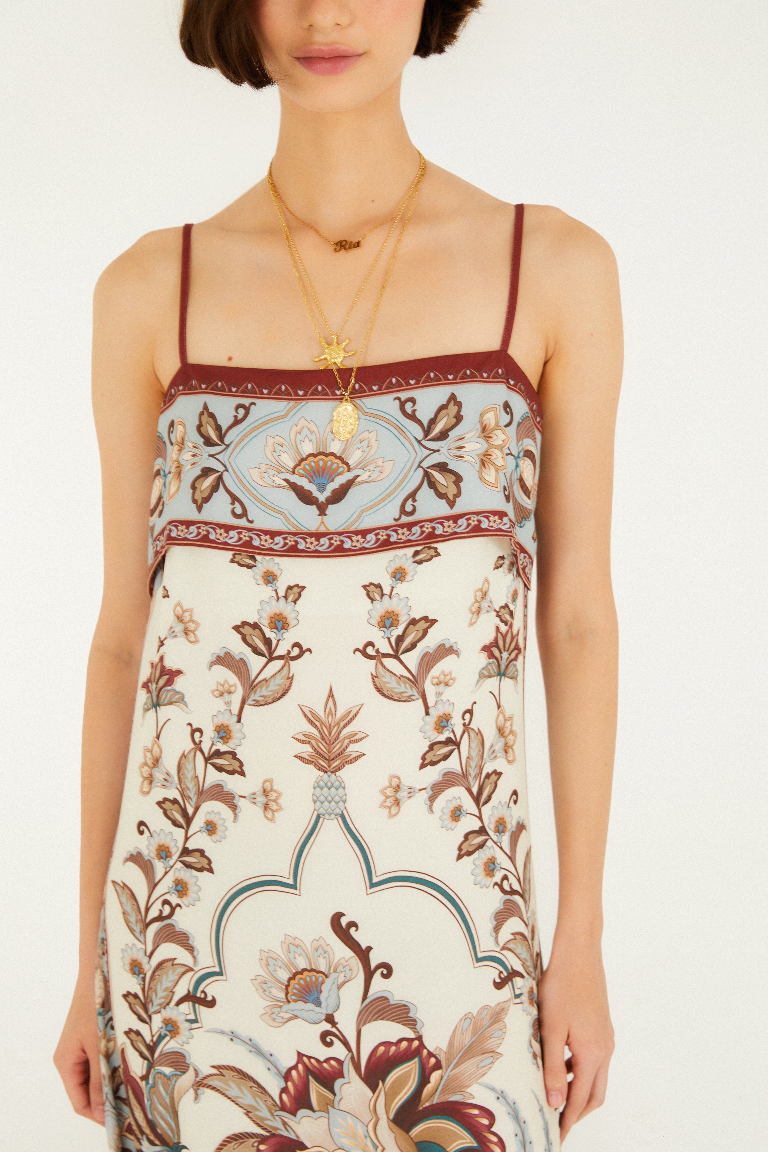 Vestido Longo Pala Estampado Jardim Majestoso