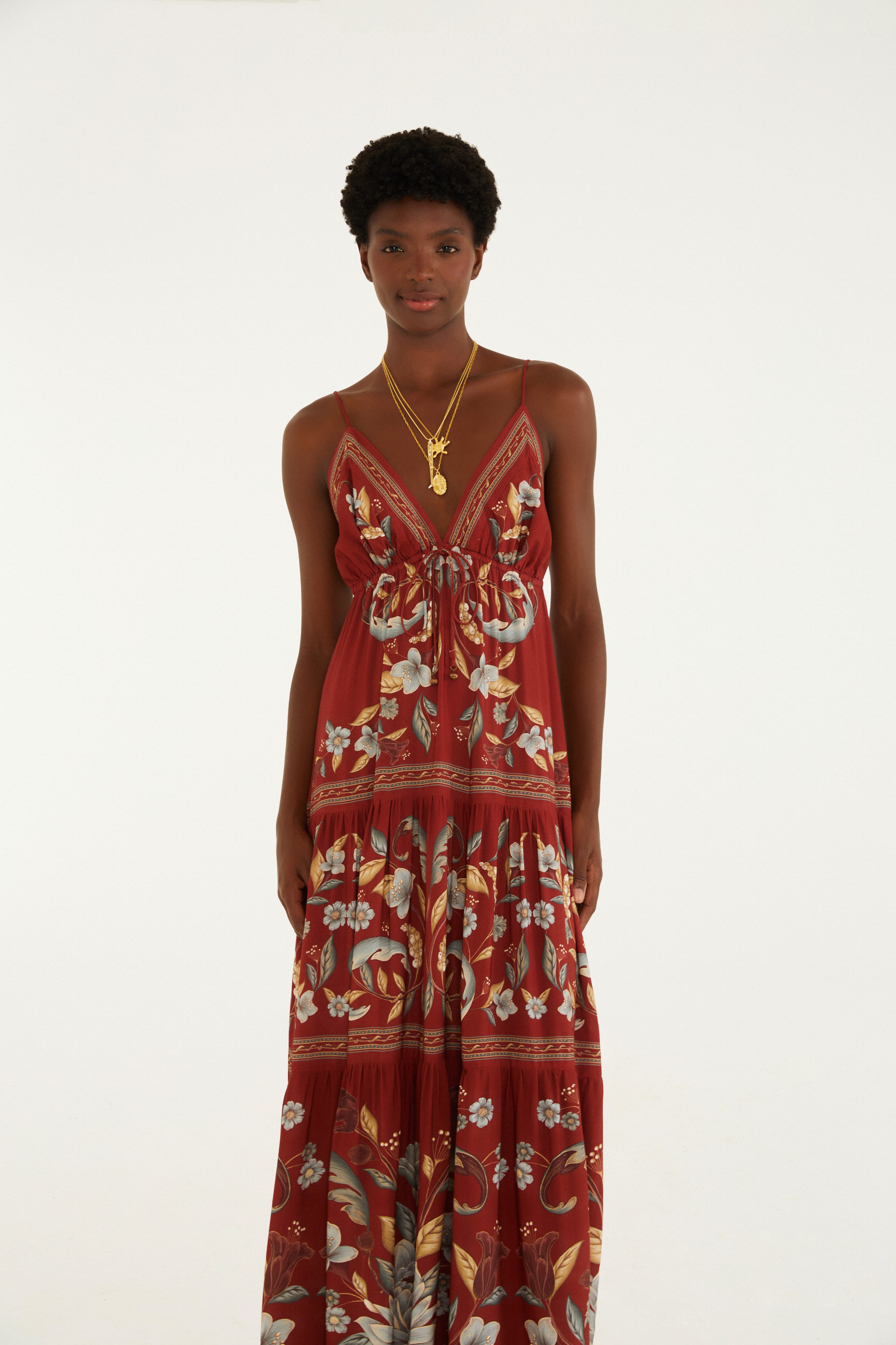 Vestido Longo Estampado Retrópico