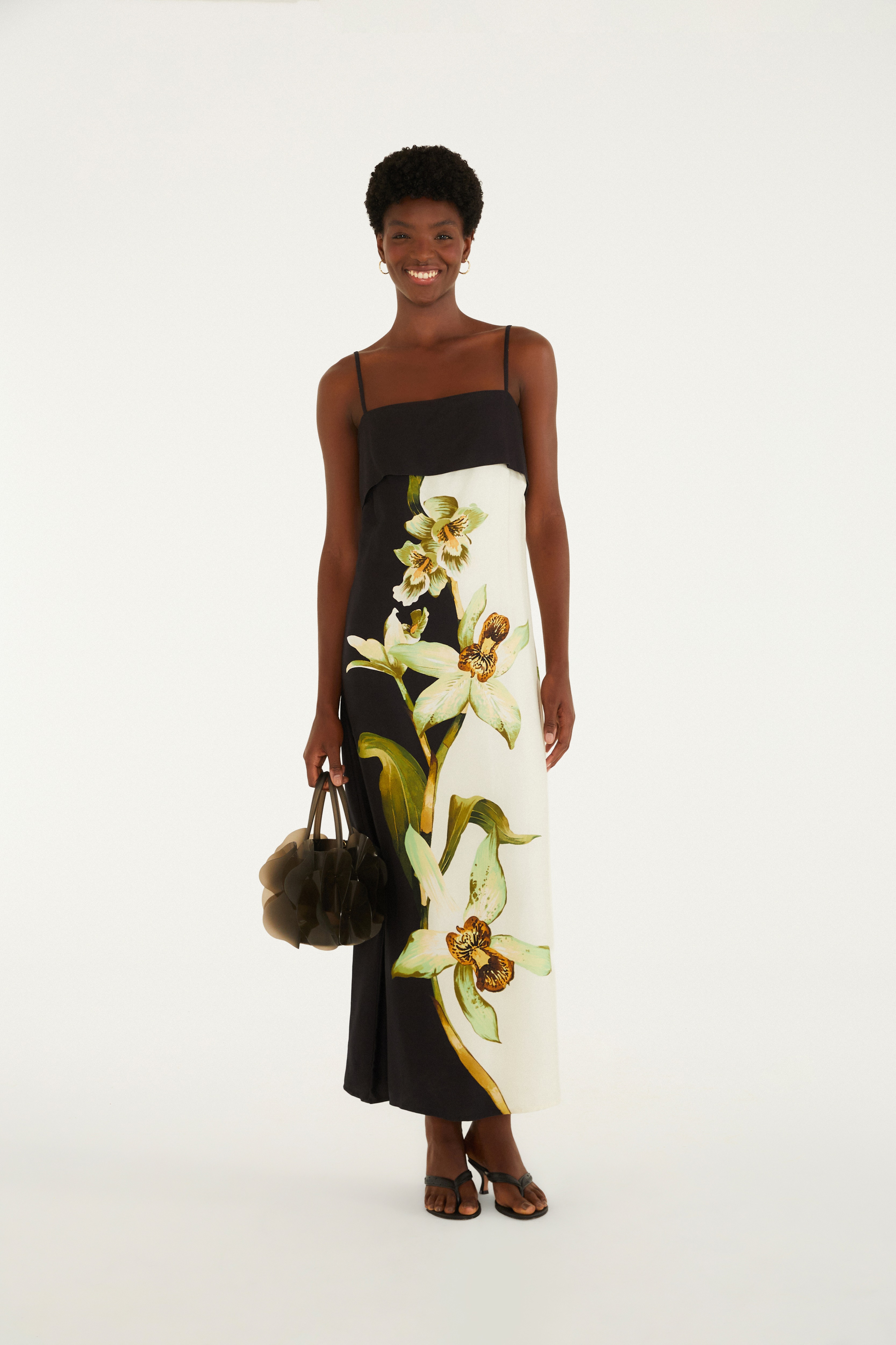 Vestido Longo Pala Estampado Floral Orquídea