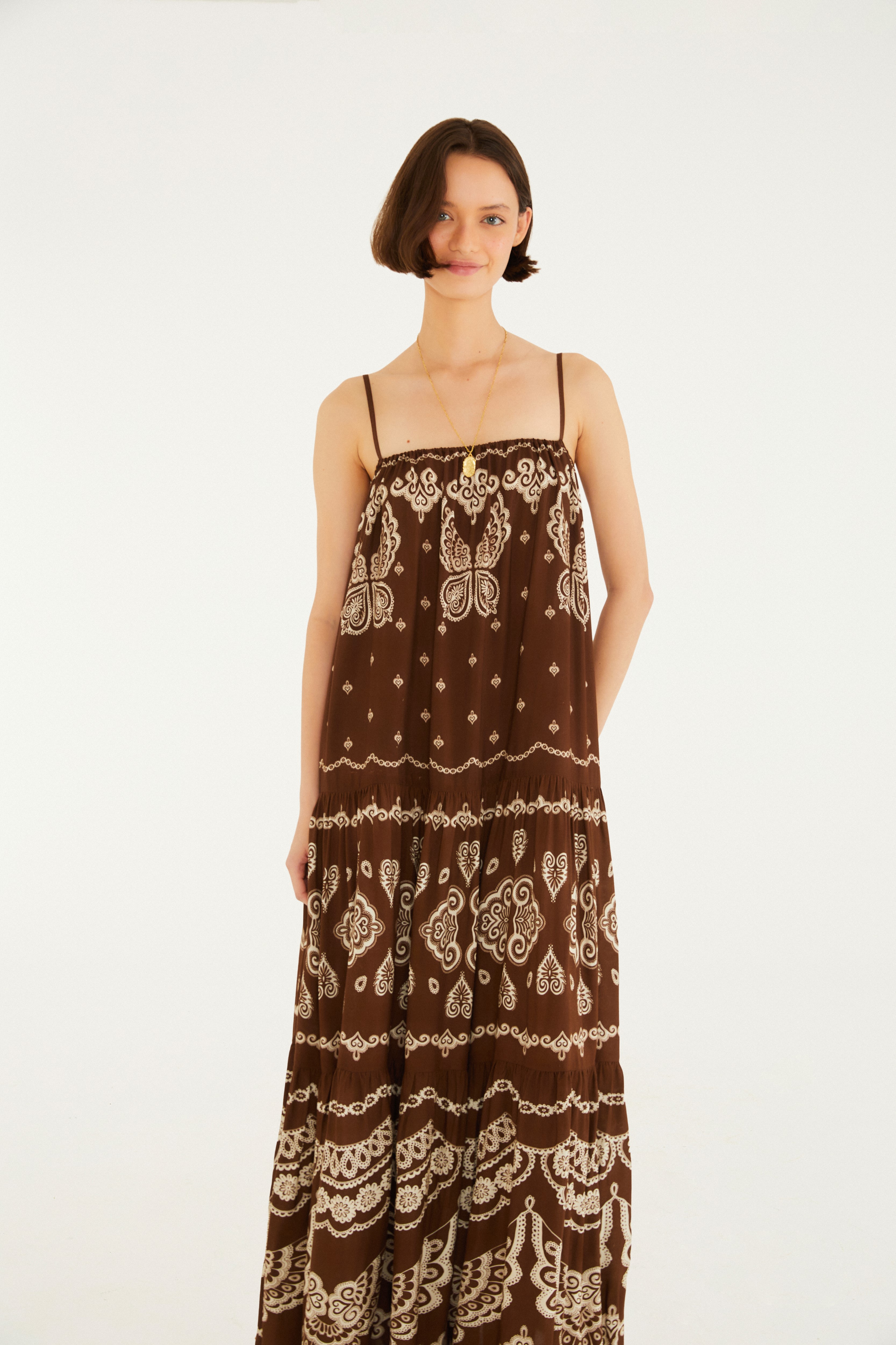 Vestido Longo Alcinhas Estampado Nicole