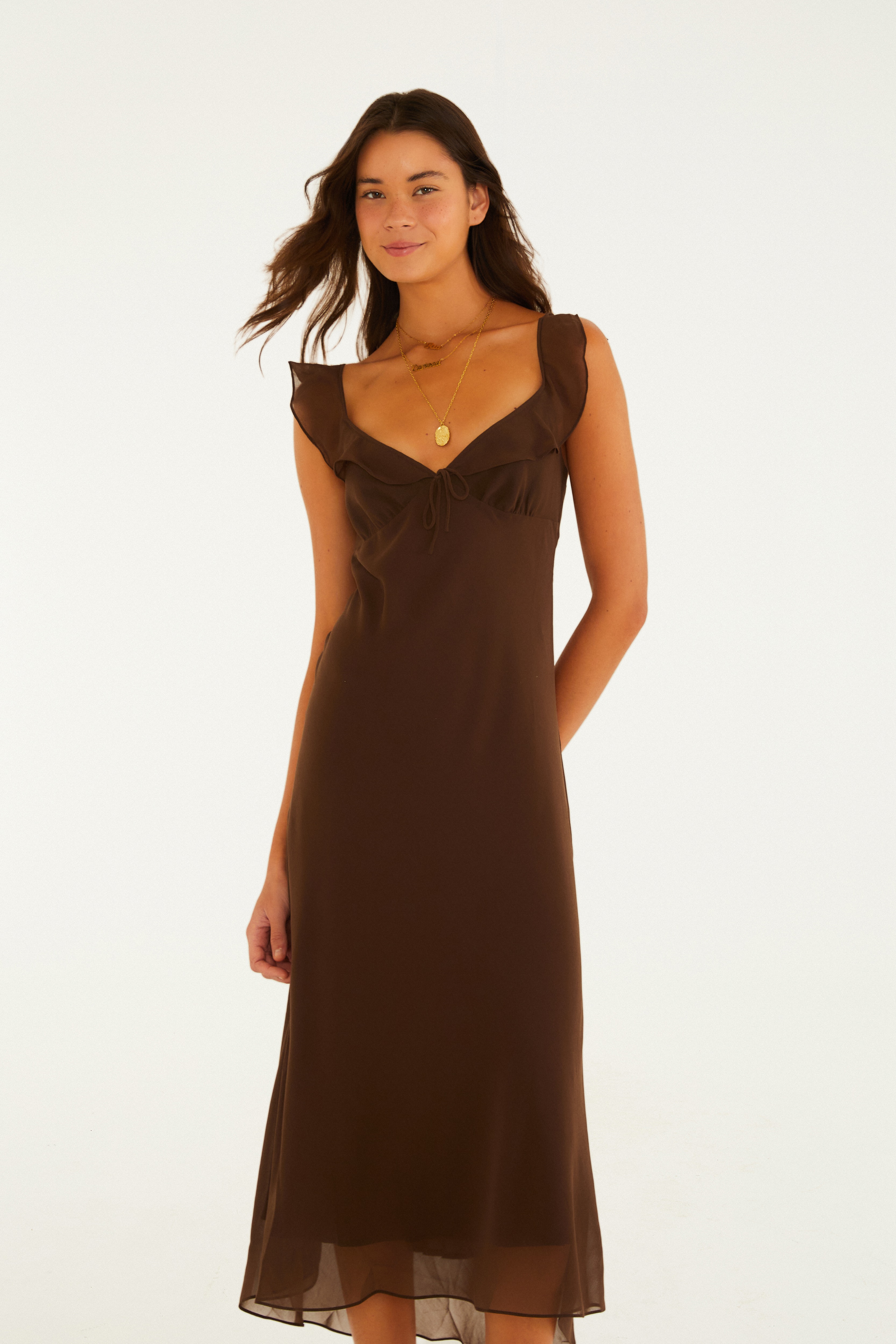 Vestido Babados Enviesado