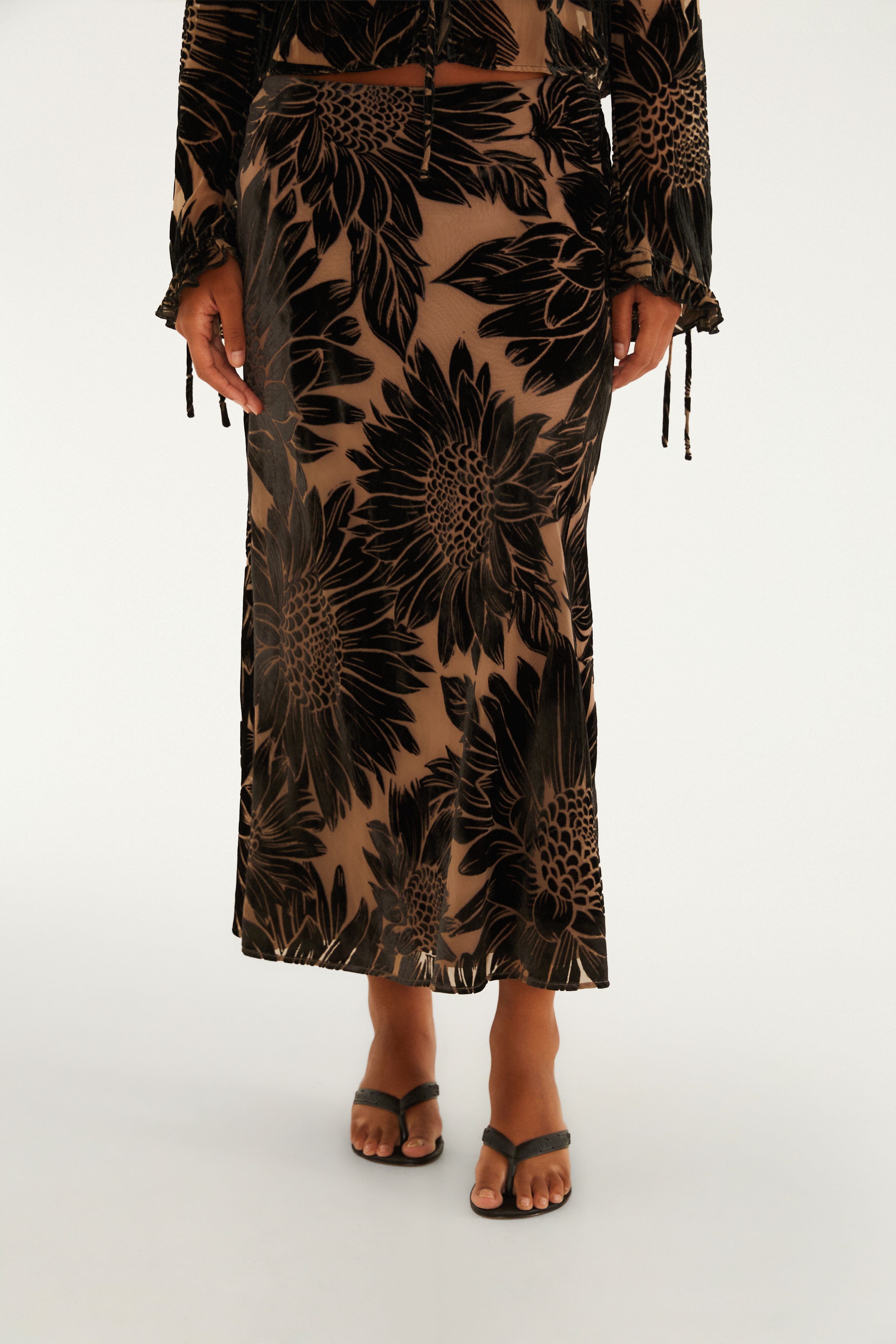 Saia  Midi Estampada Devore Lia Flor