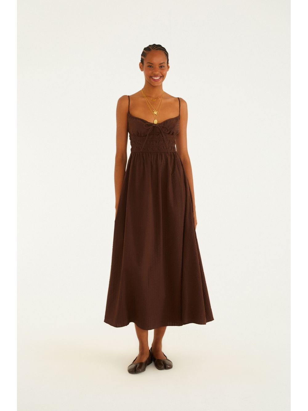 Farm — Vestido Alcinhas Midi