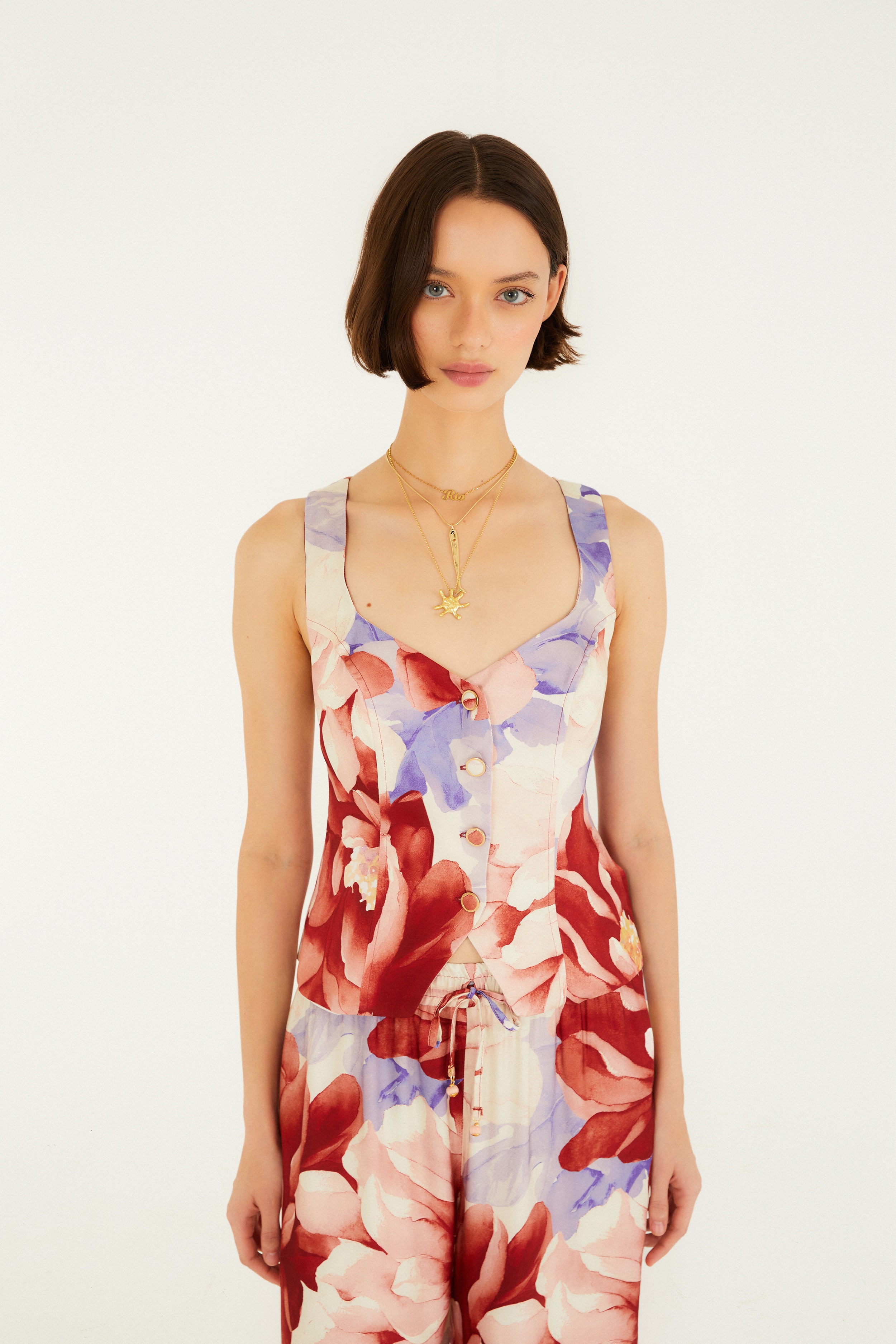 Blusa Colete Estampada Floral Doce