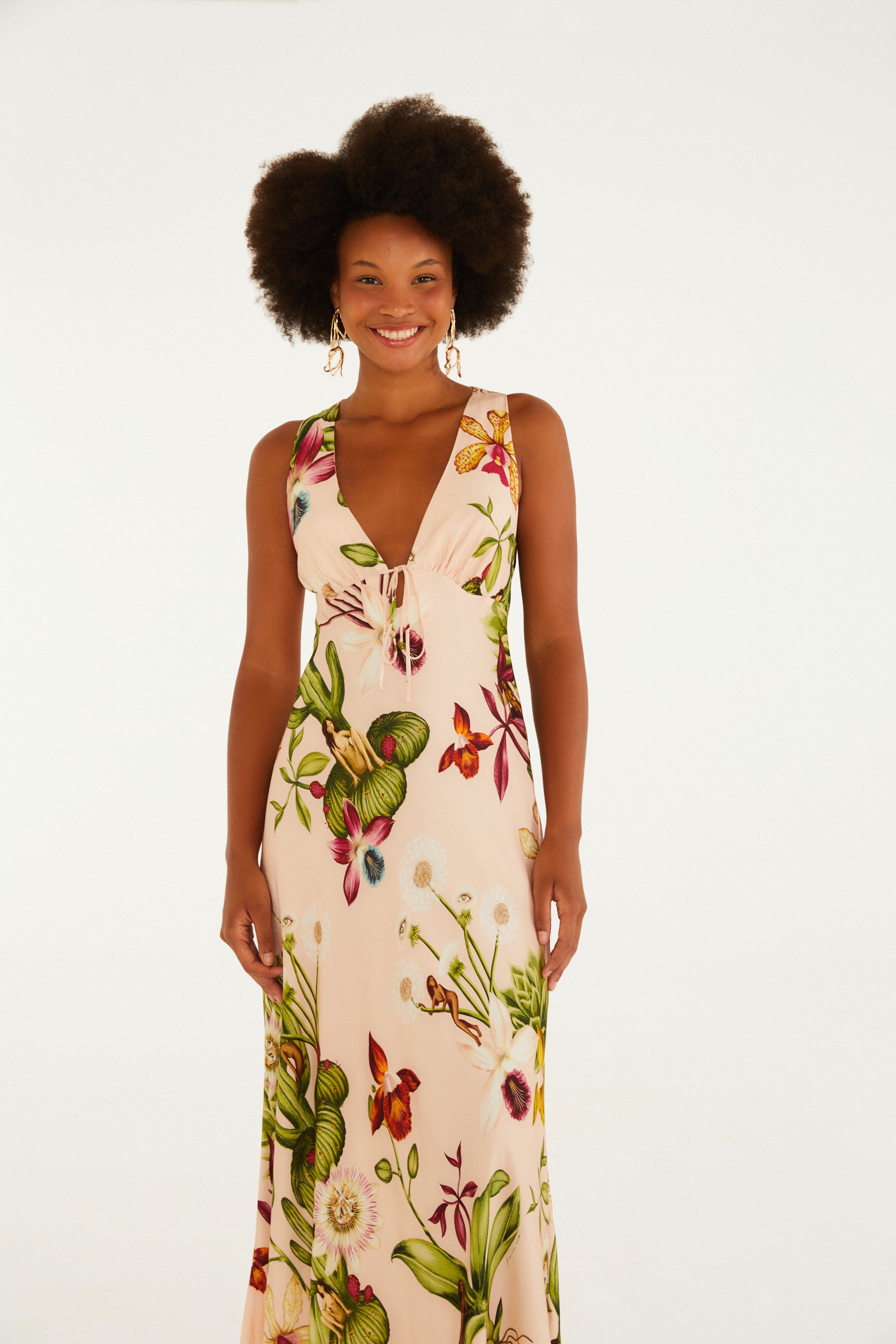 Vestido Midi Estampado Jardim Dos Sonhos