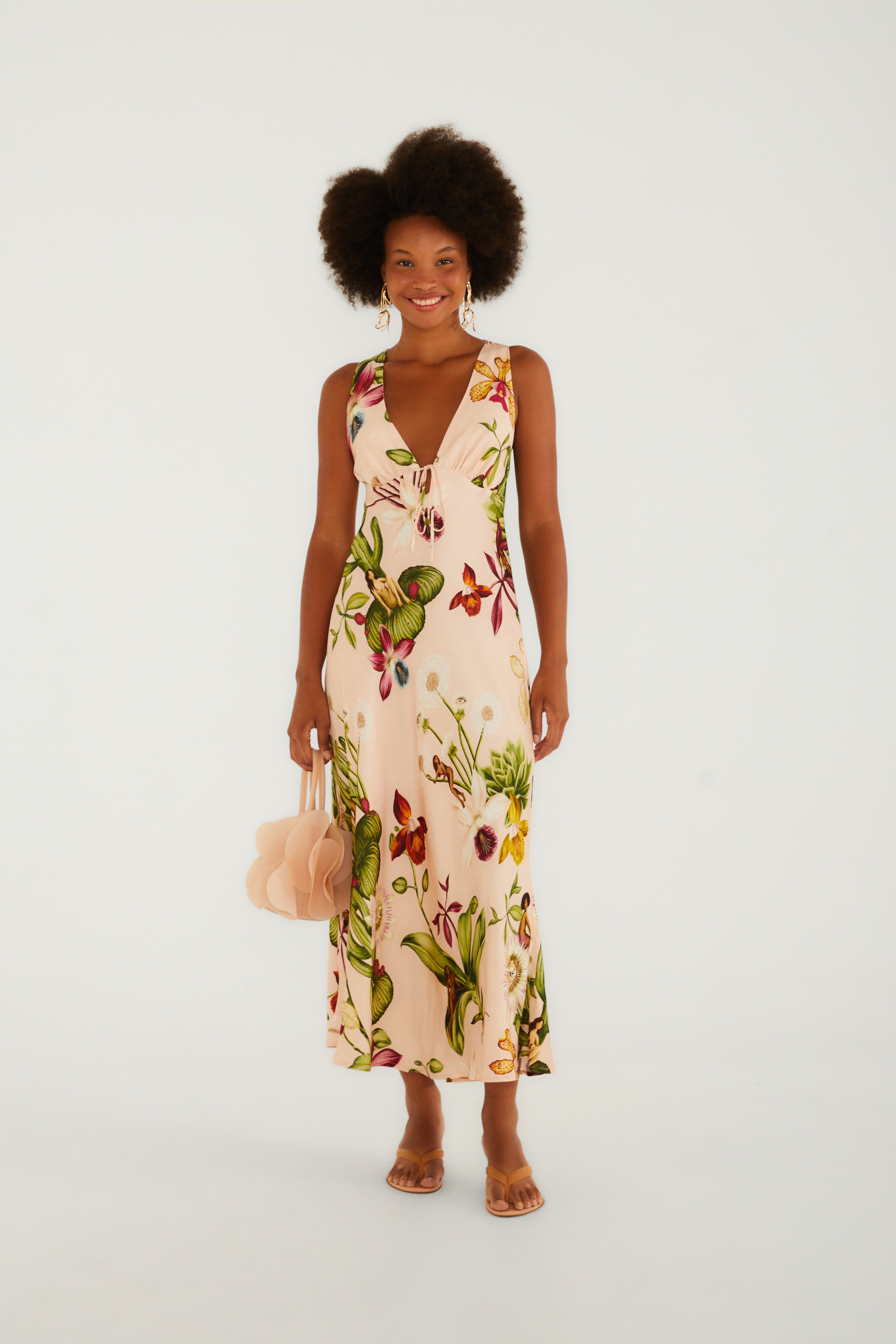 Vestido Midi Estampado Jardim Dos Sonhos