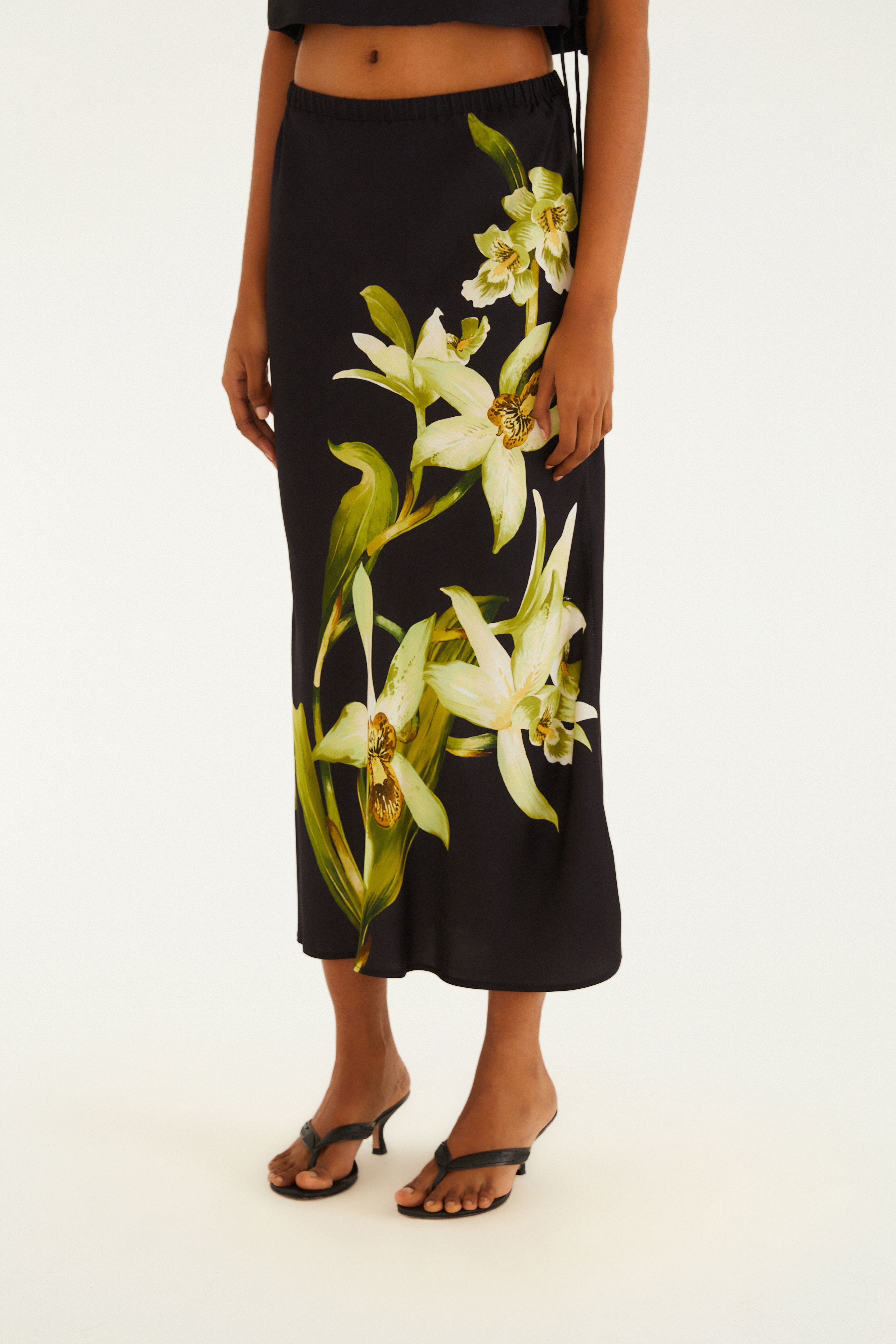 Saia Estampada Floral Orquídea