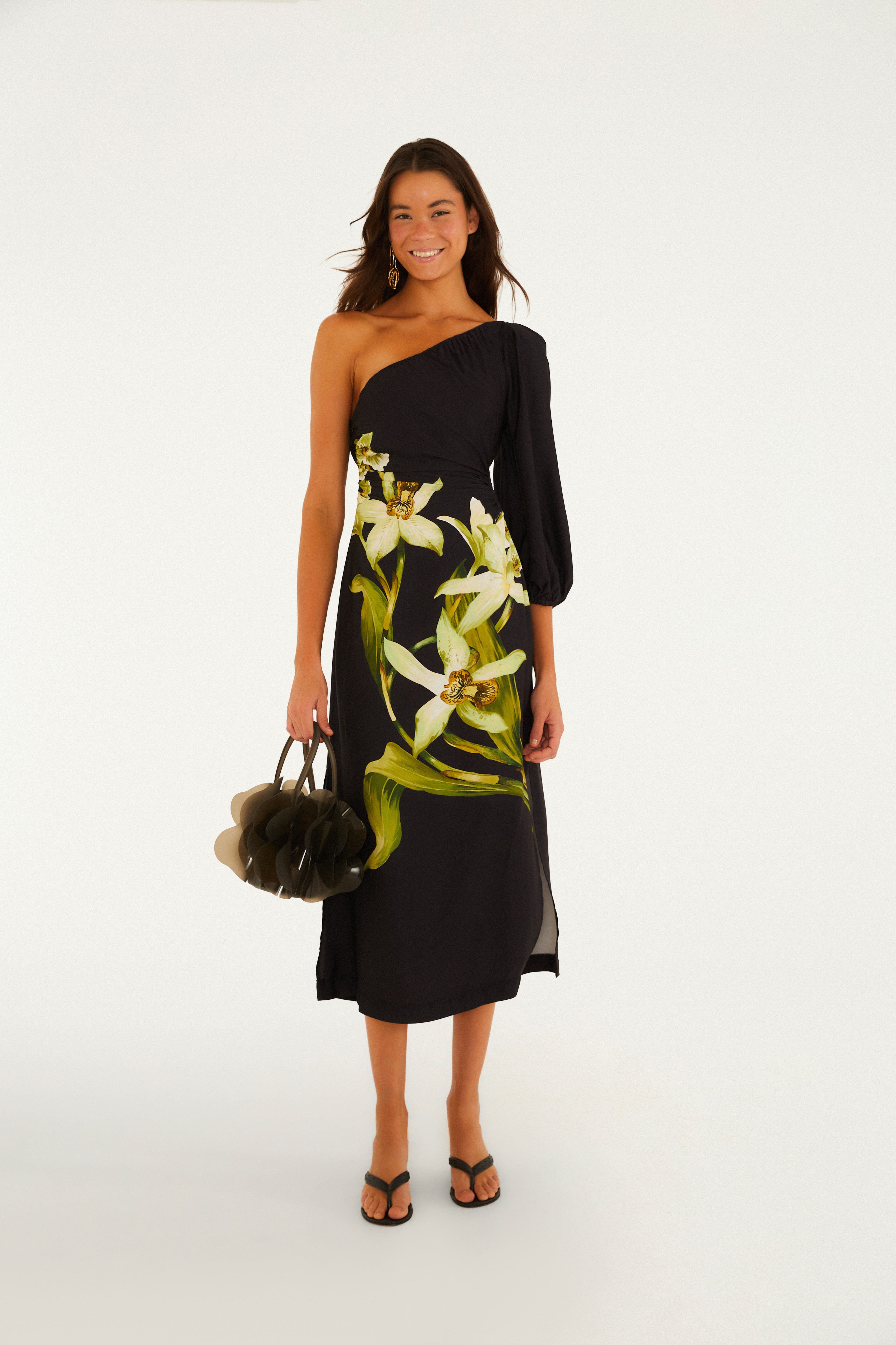 Vestido Midi Estampado Floral Orquídea