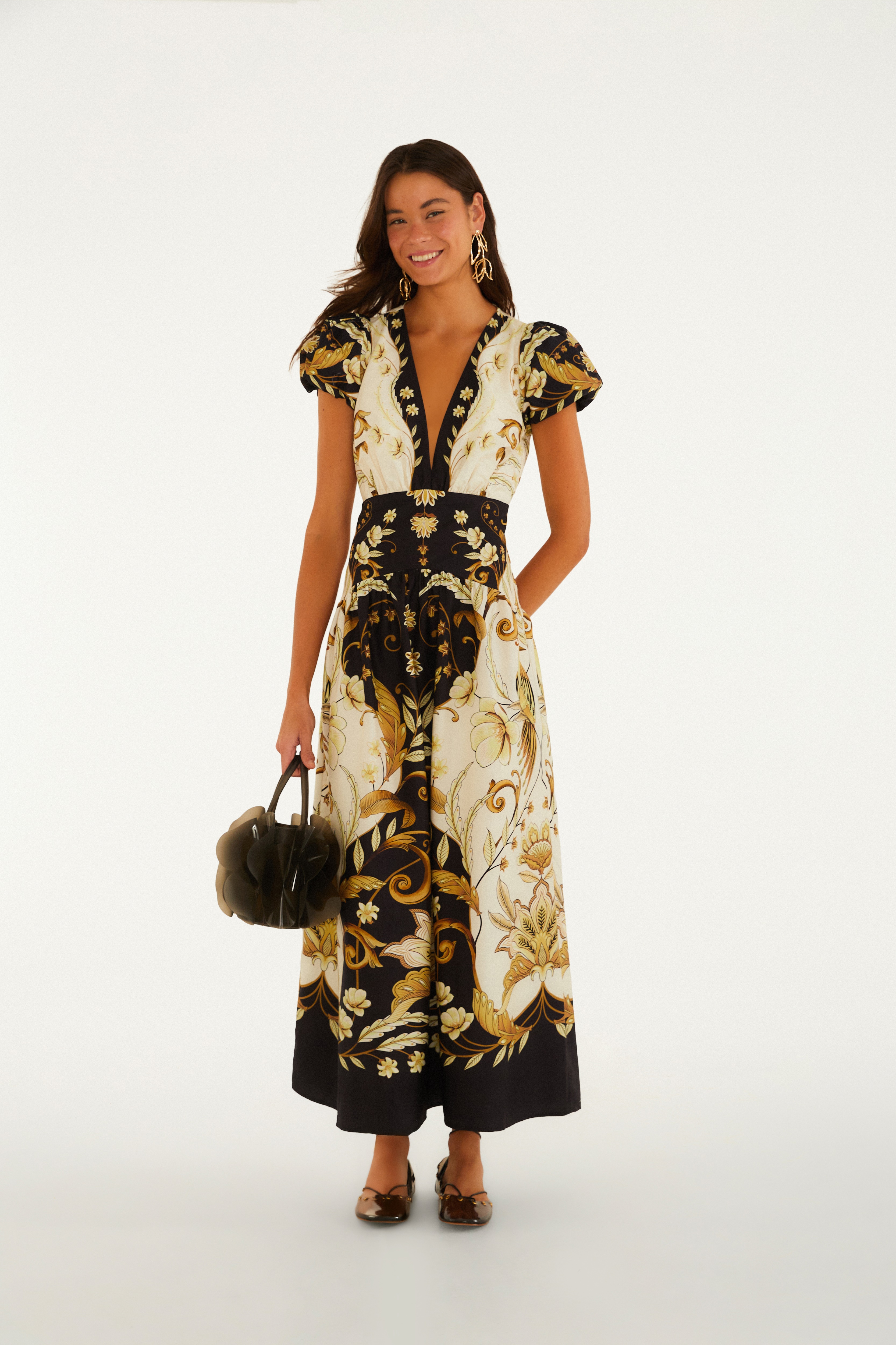 Vestido Longo Manga Estampado Milena