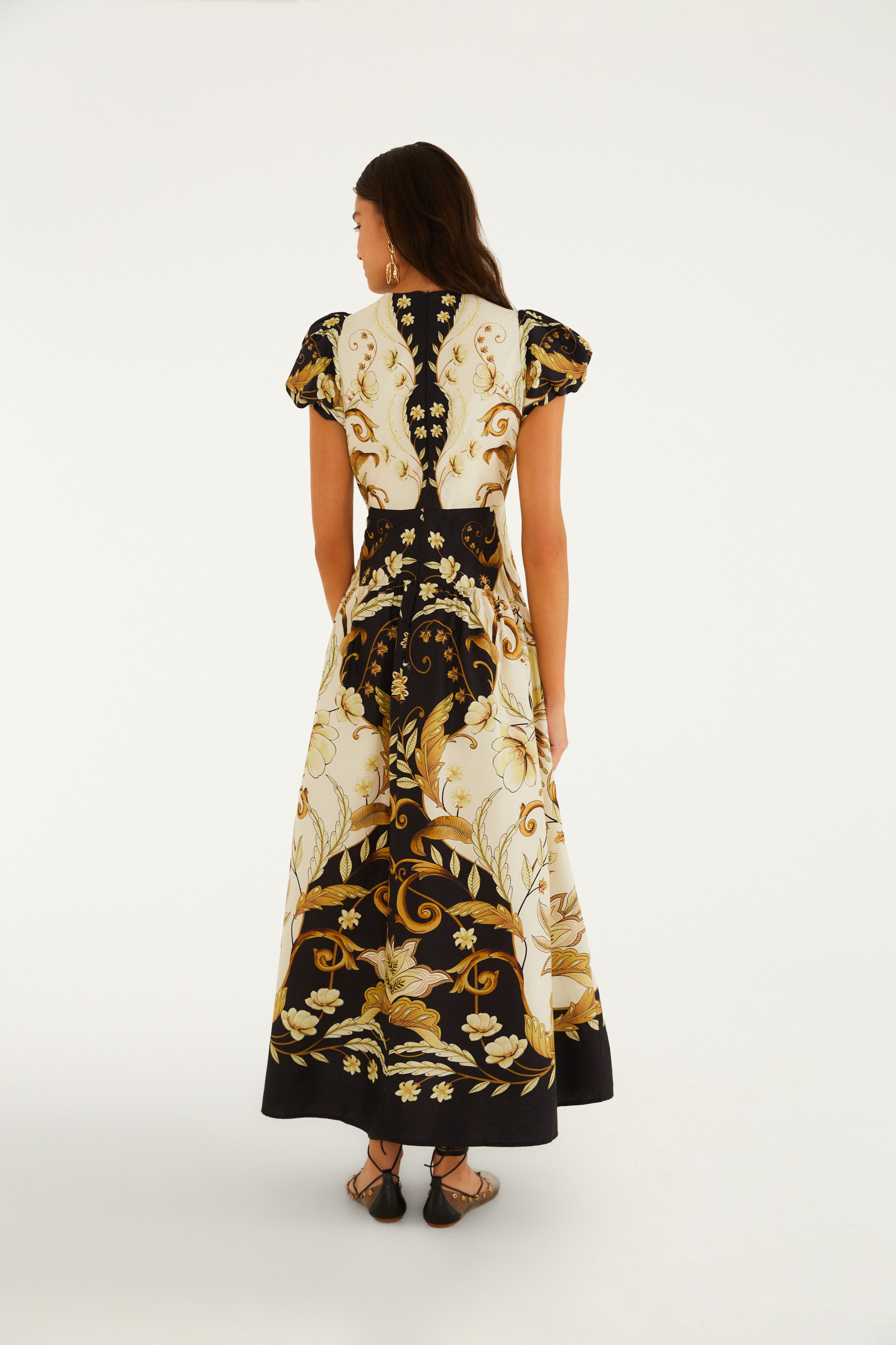 Vestido Longo Manga Estampado Milena