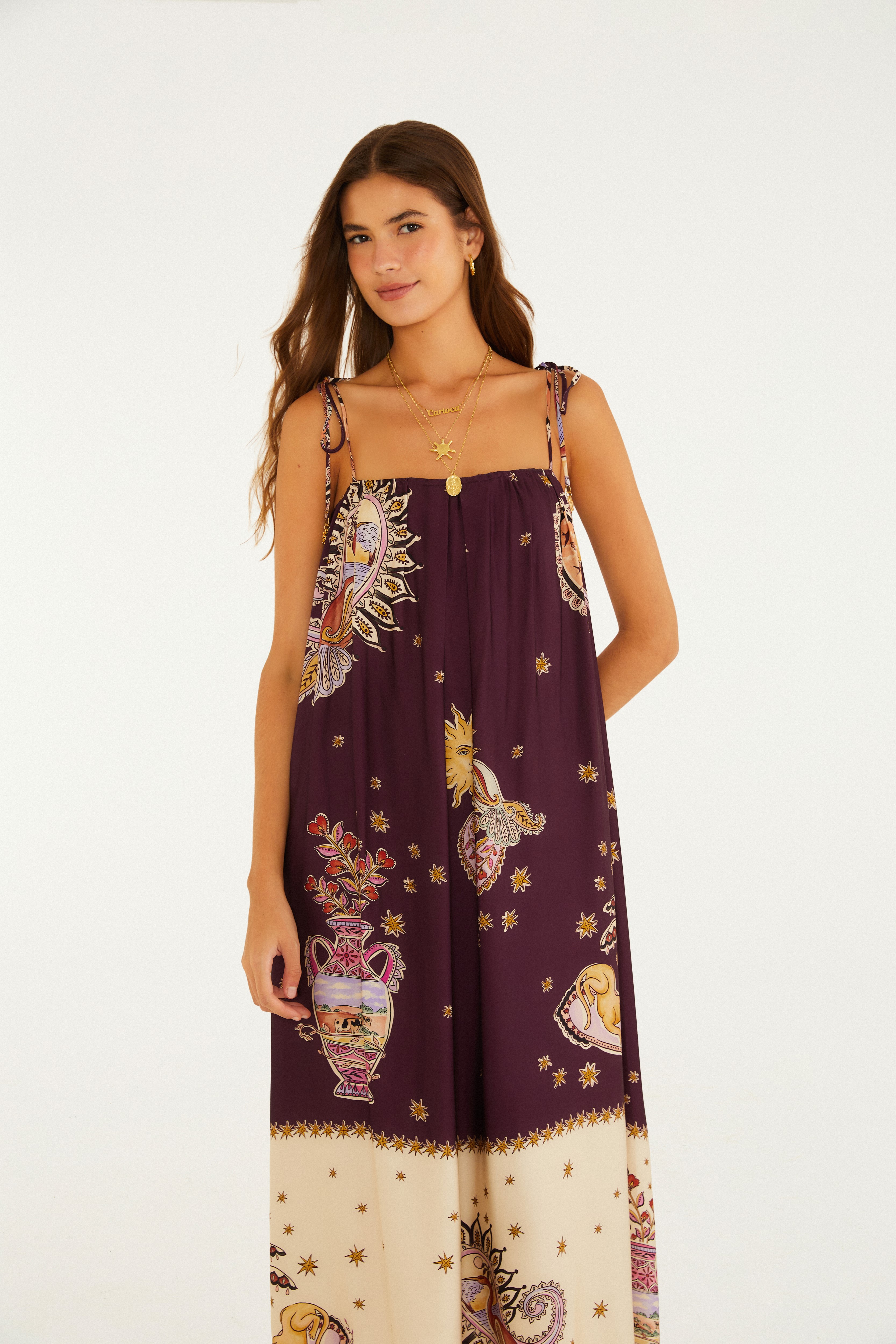 Vestido Longo Estampado Reino Místico