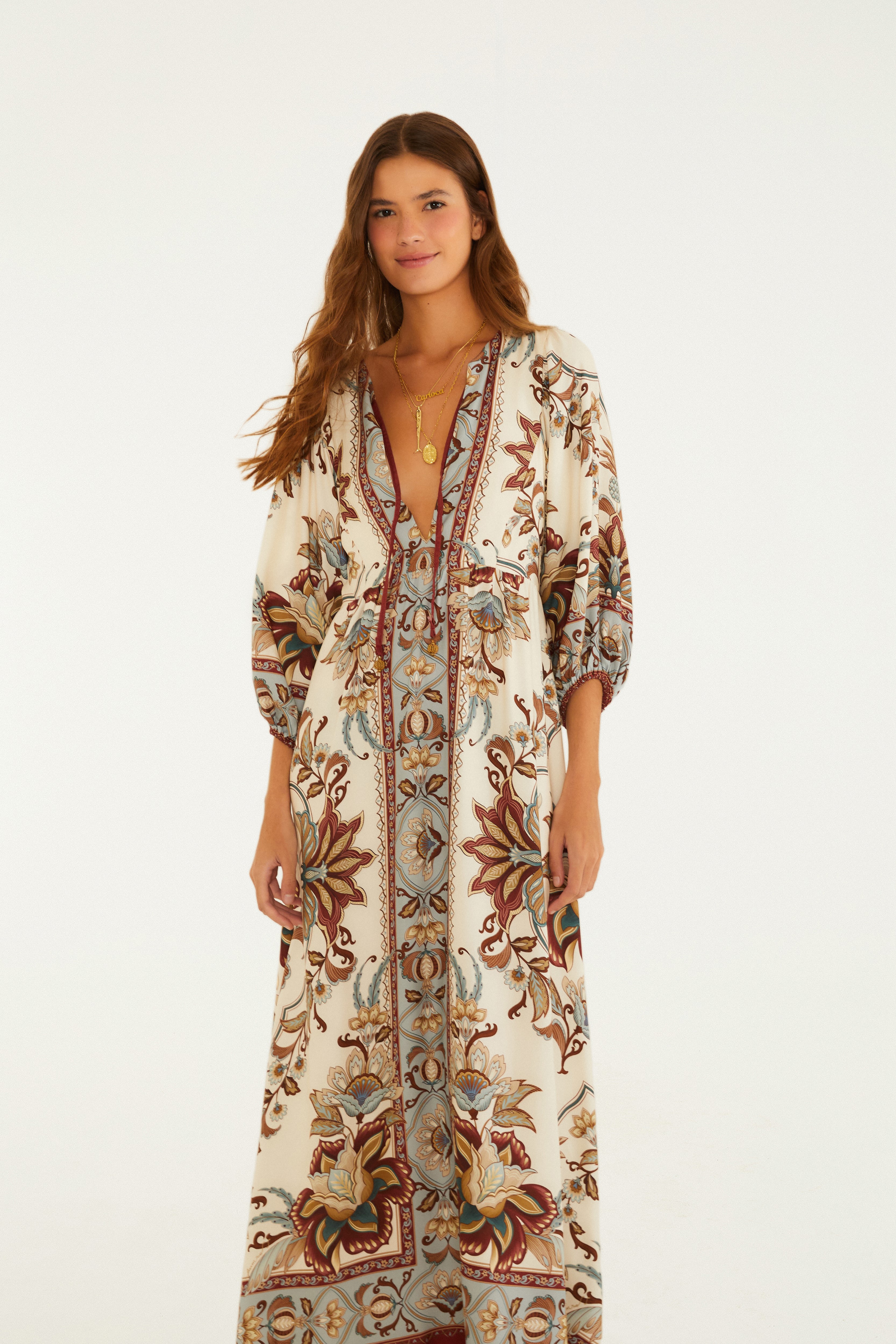 Vestido Longo Estampado Jardim Majestoso