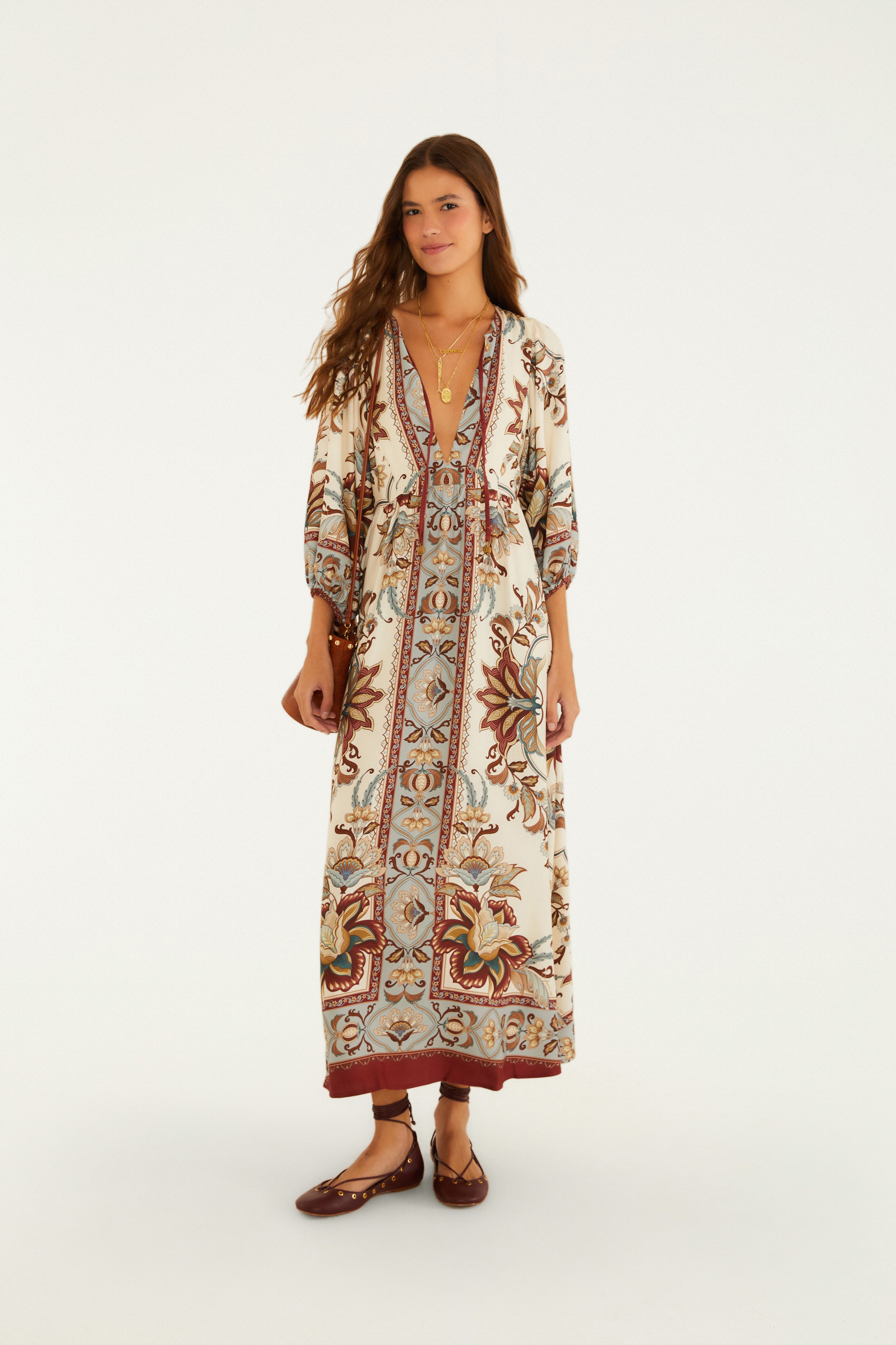 Vestido Longo Estampado Jardim Majestoso