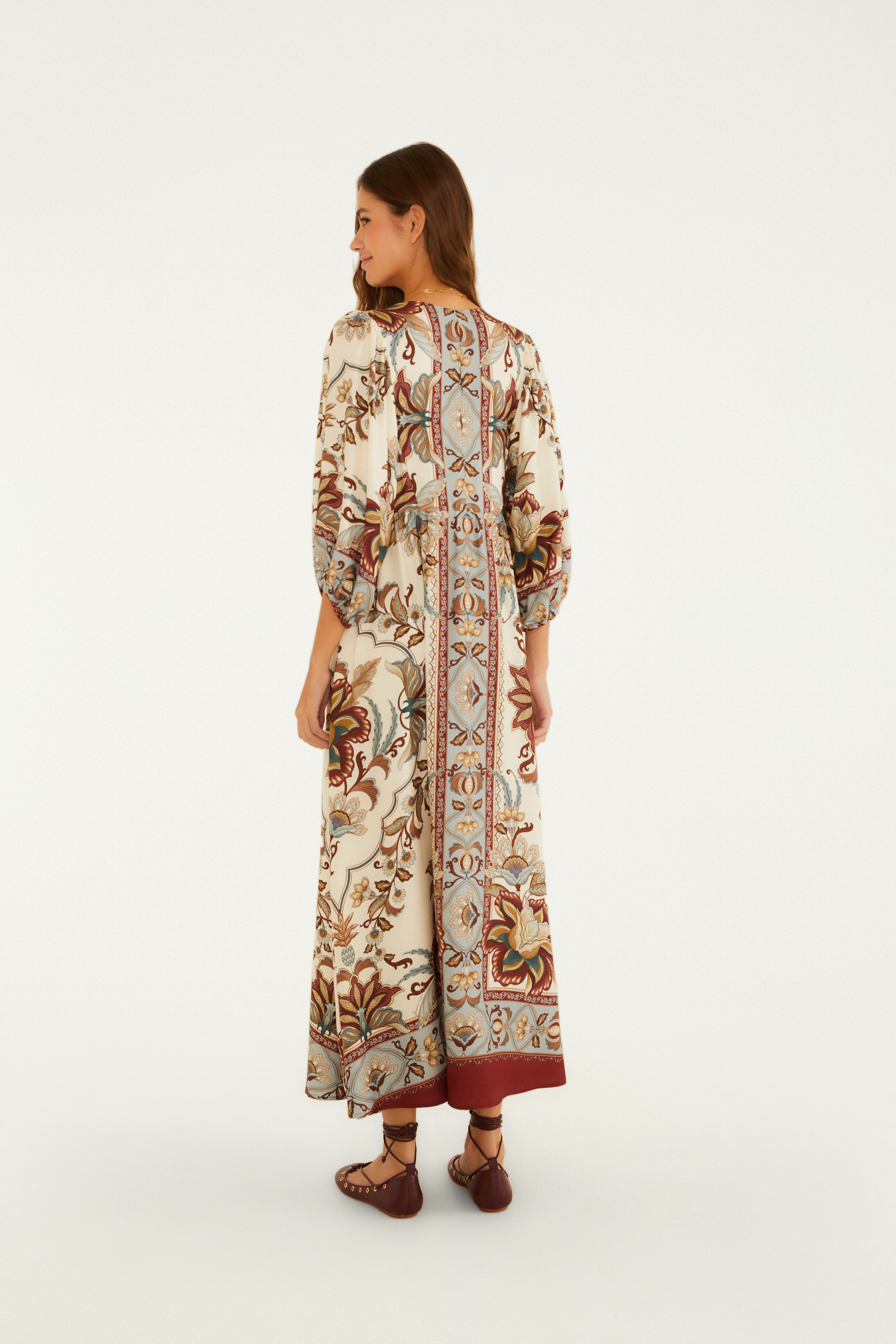 Vestido Longo Estampado Jardim Majestoso
