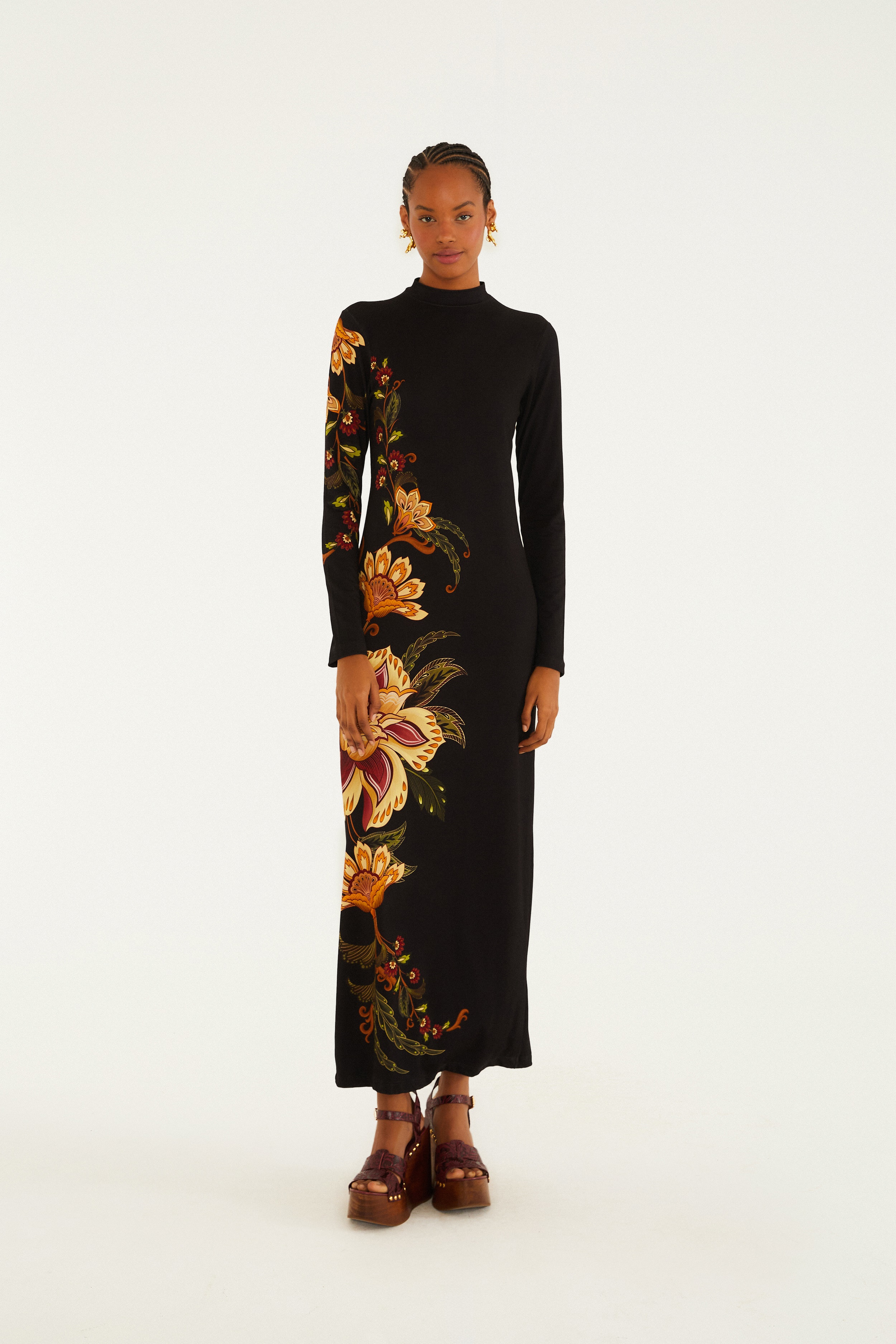 Vestido Midi Estampado Jardim Majestoso