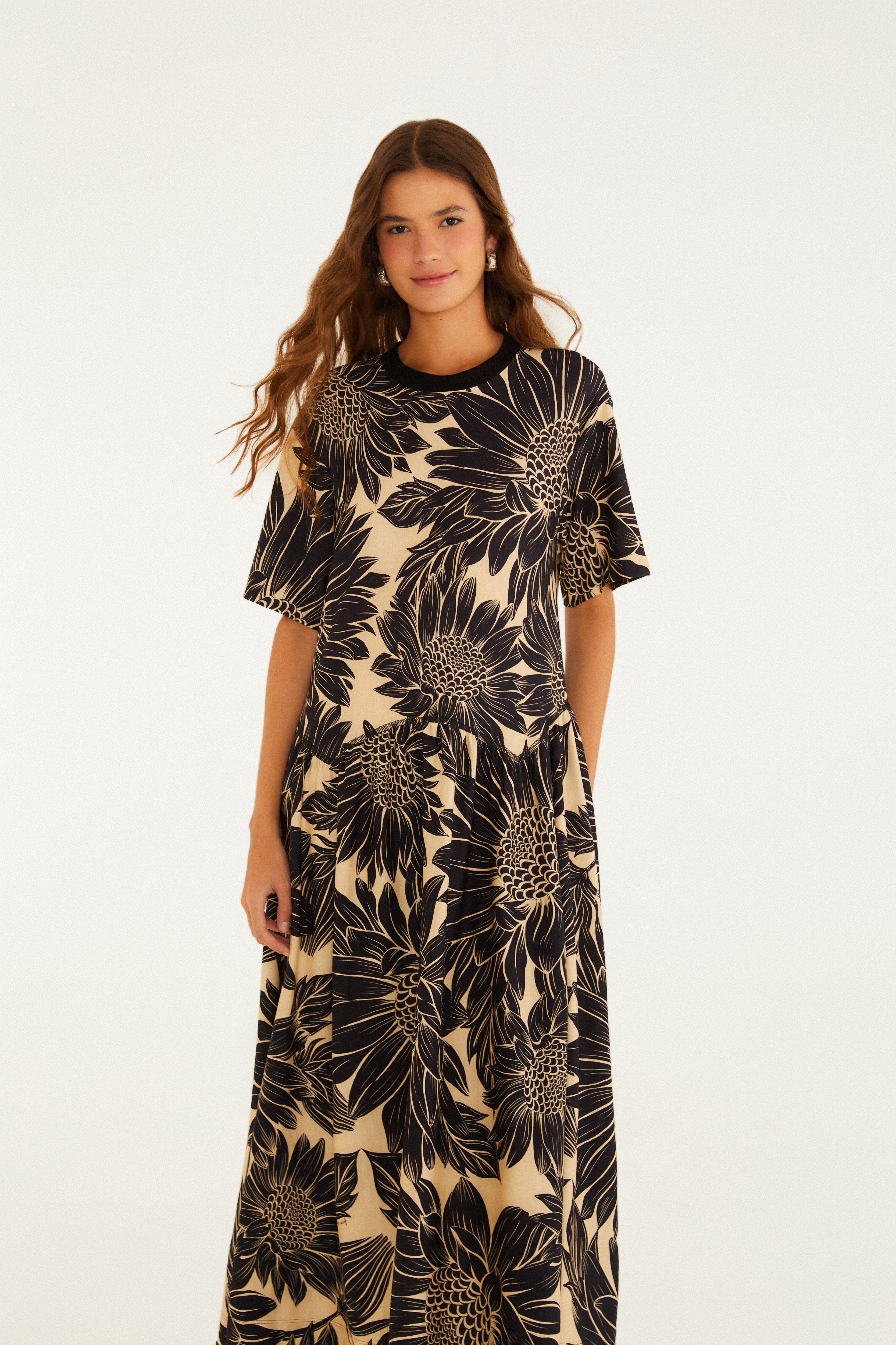 Vestido Recorte Estampado Lia Flor