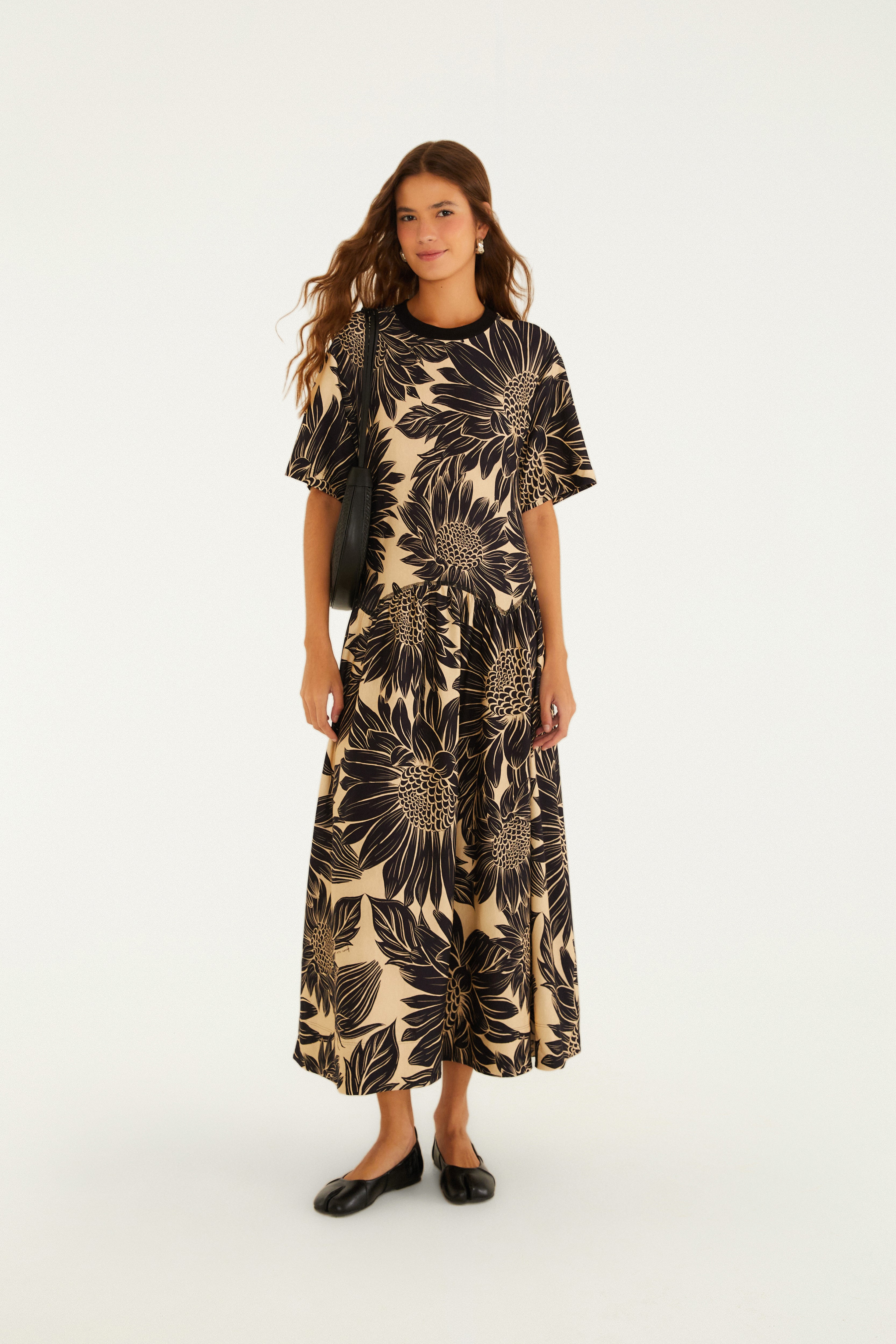 Vestido Recorte Estampado Lia Flor