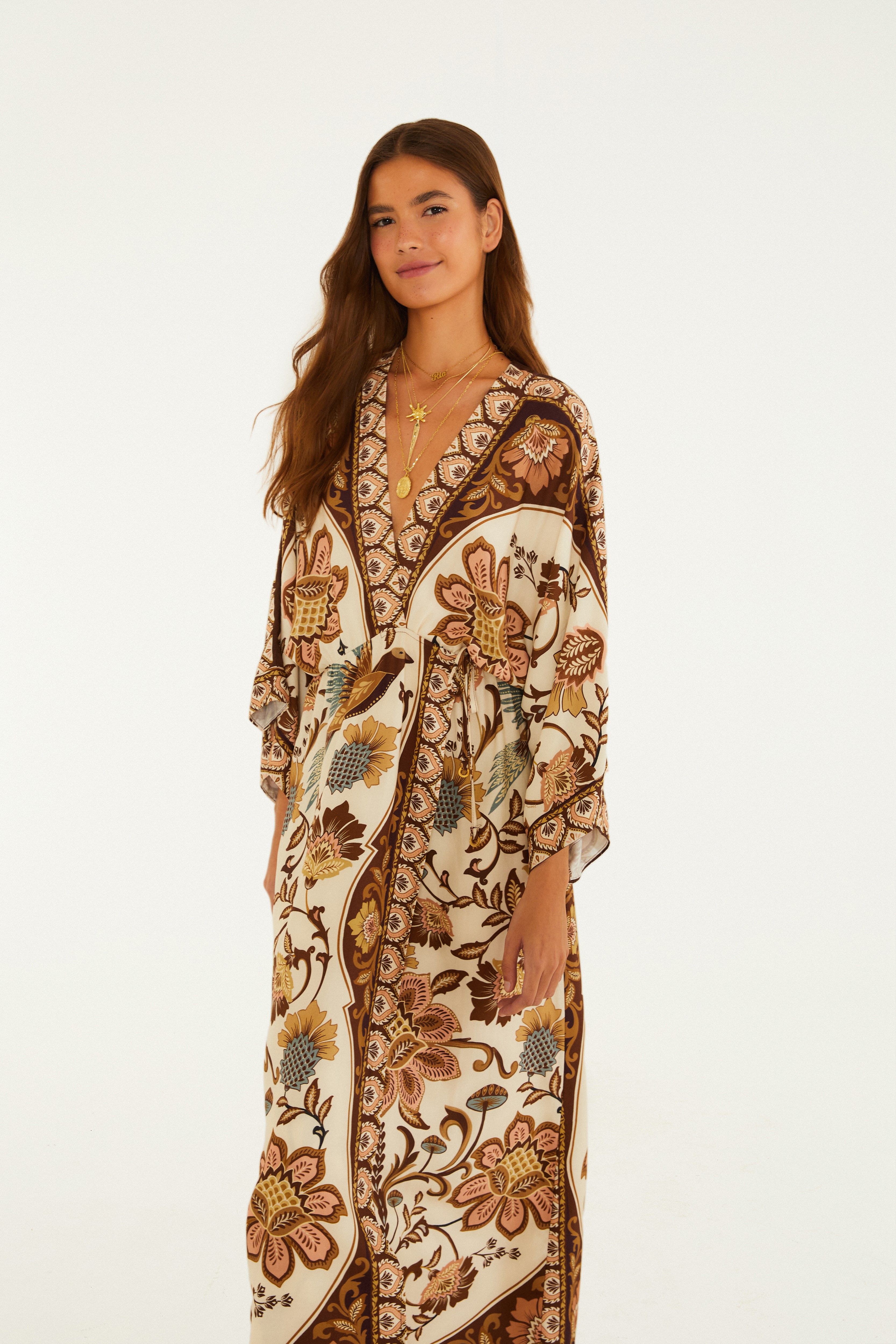 Vestido Cropped Estampado Romance De Pássaro