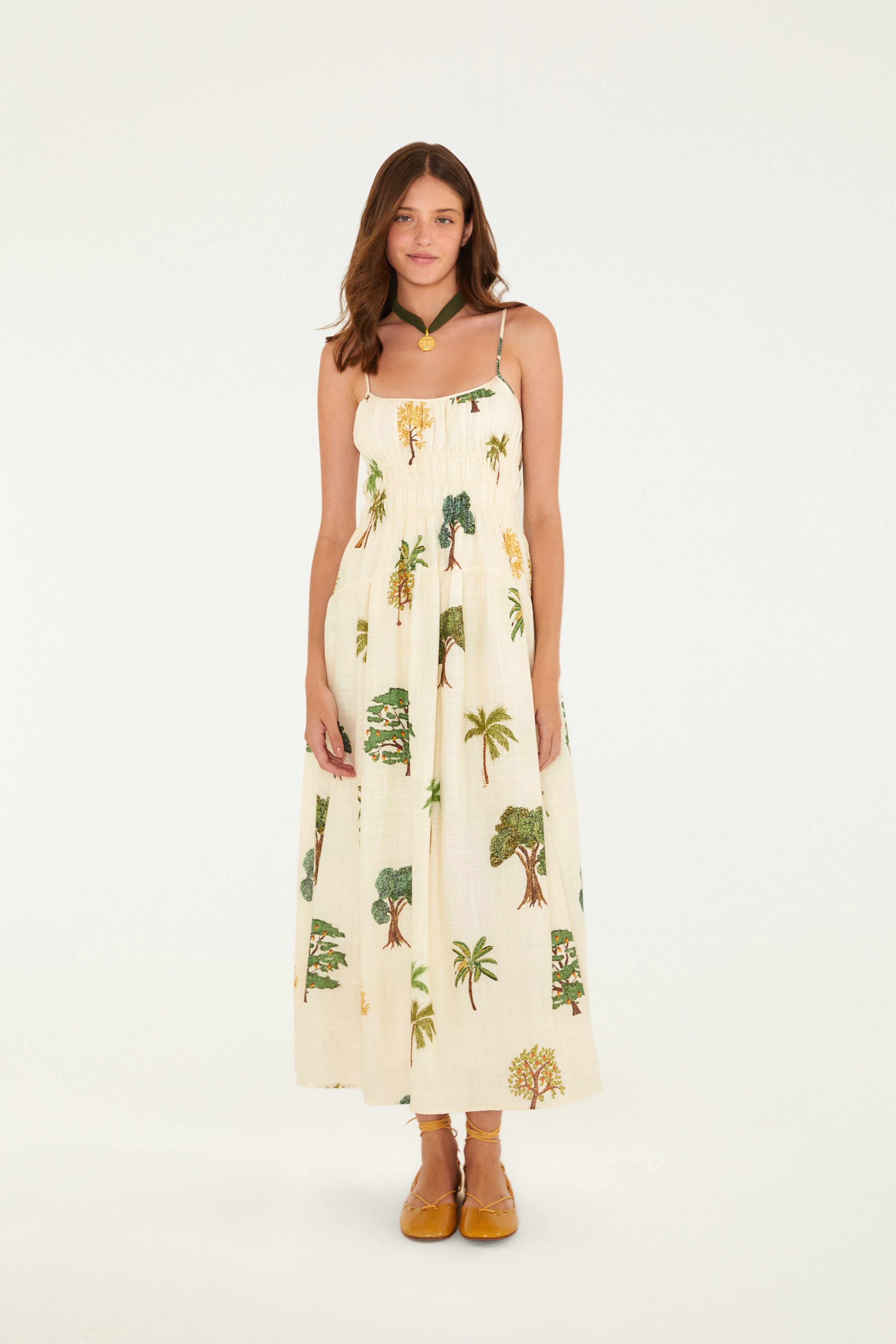 Vestido Cropped Estampado Borda Árvore