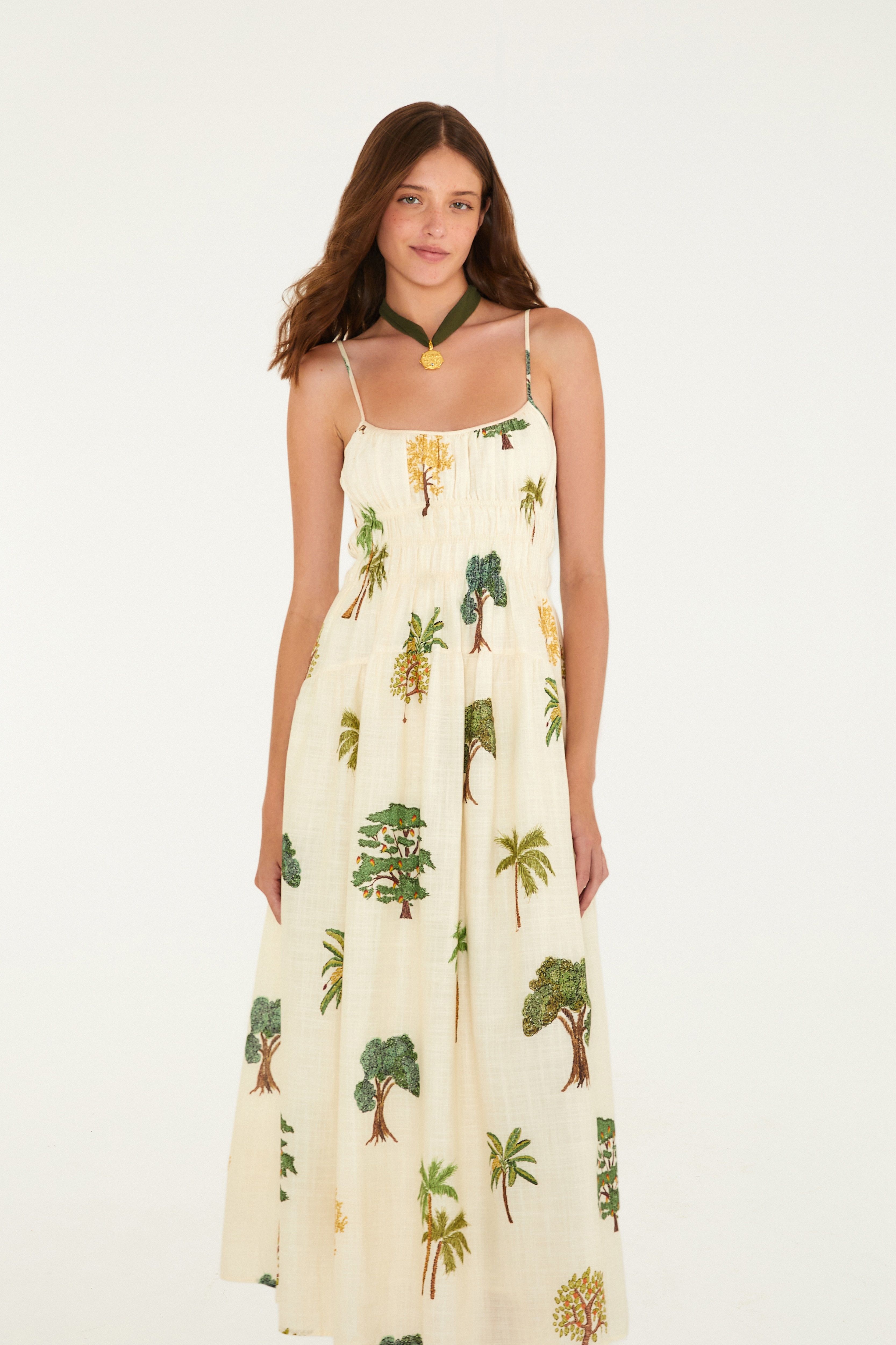 Vestido Cropped Estampado Borda Árvore