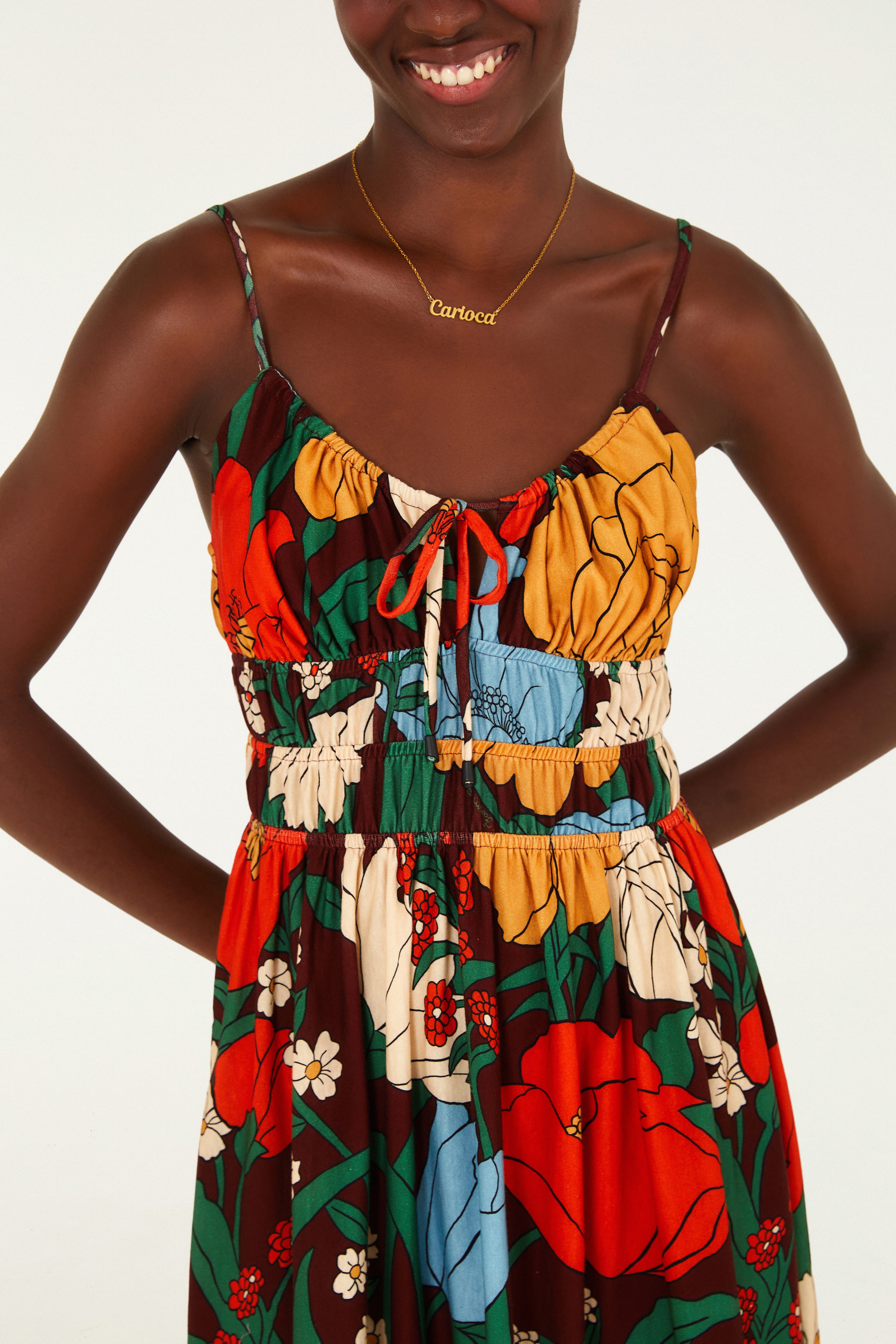 Vestido Cropped Estampado Floral Bucólico