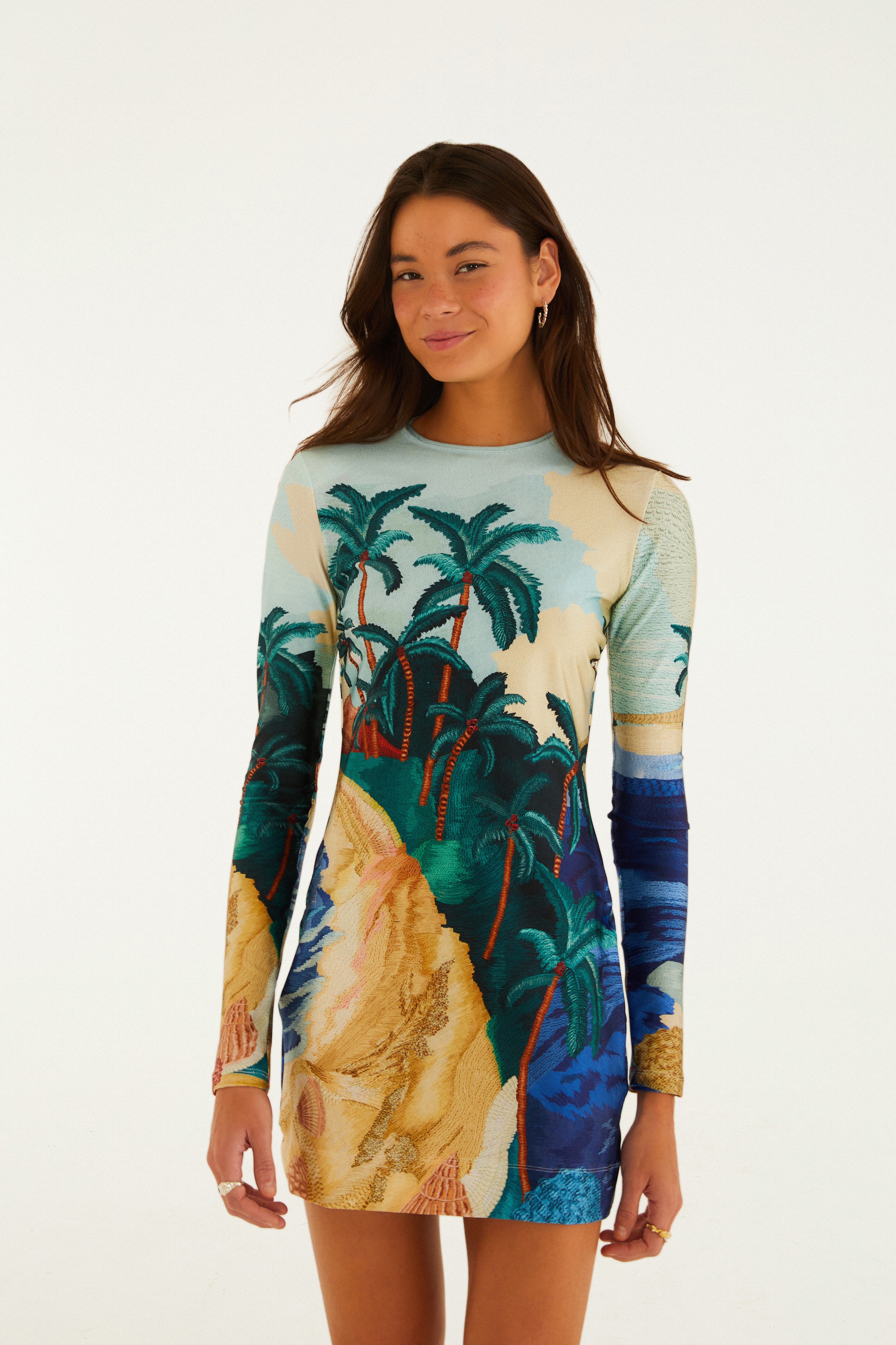 Vestido Curto Estampado Borda Praia