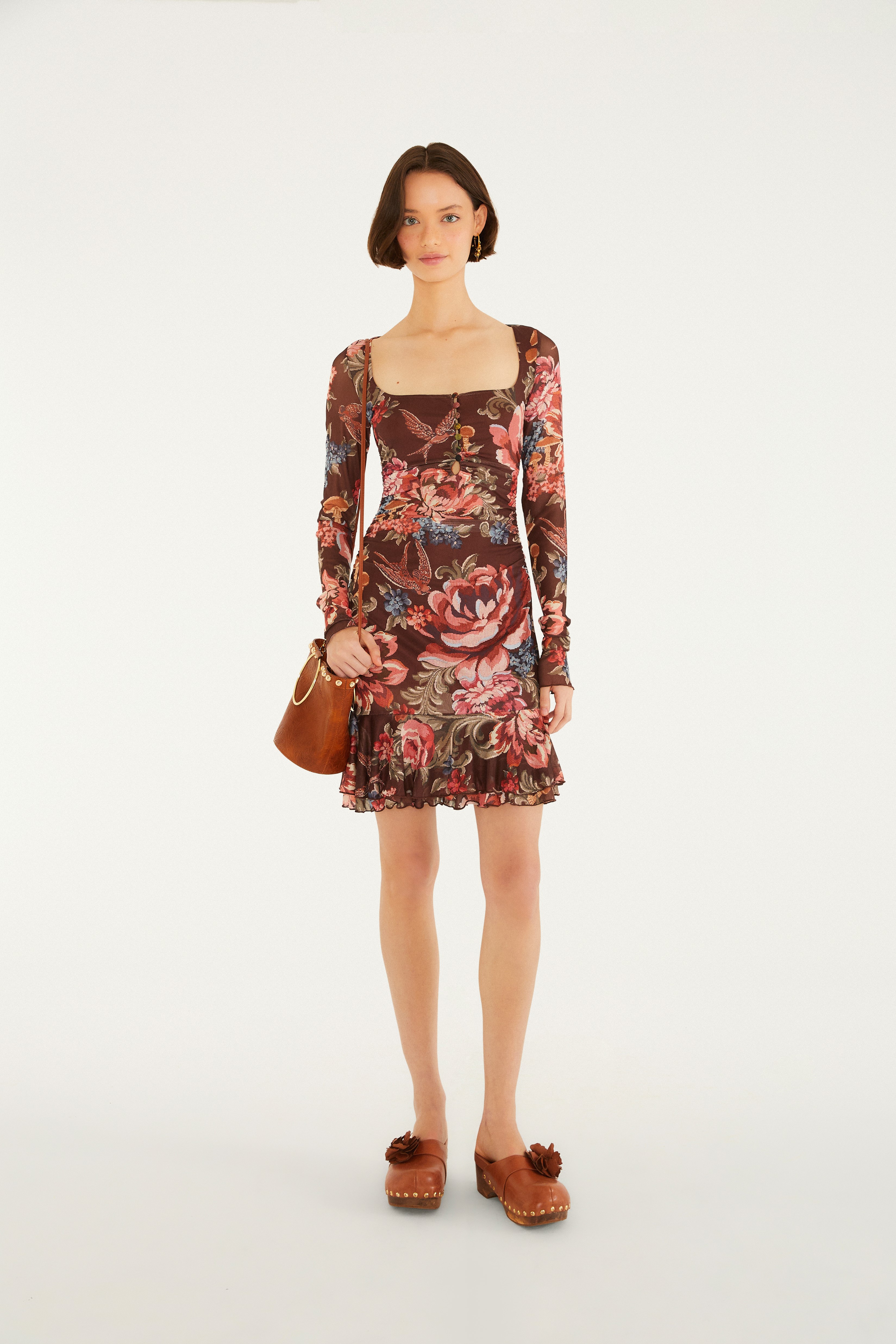 Vestido Tule Estampado Floral Clássico