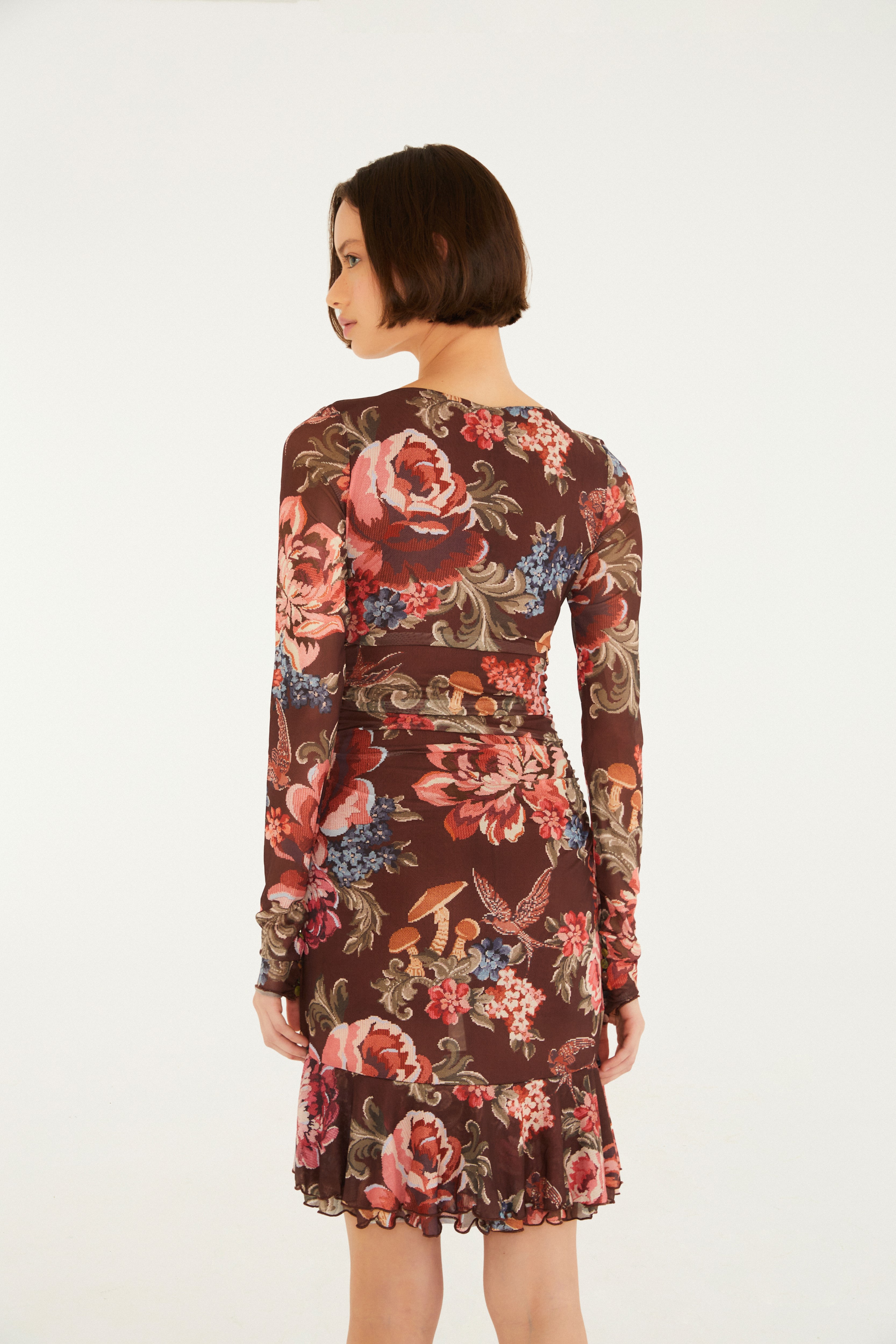 Vestido Tule Estampado Floral Clássico