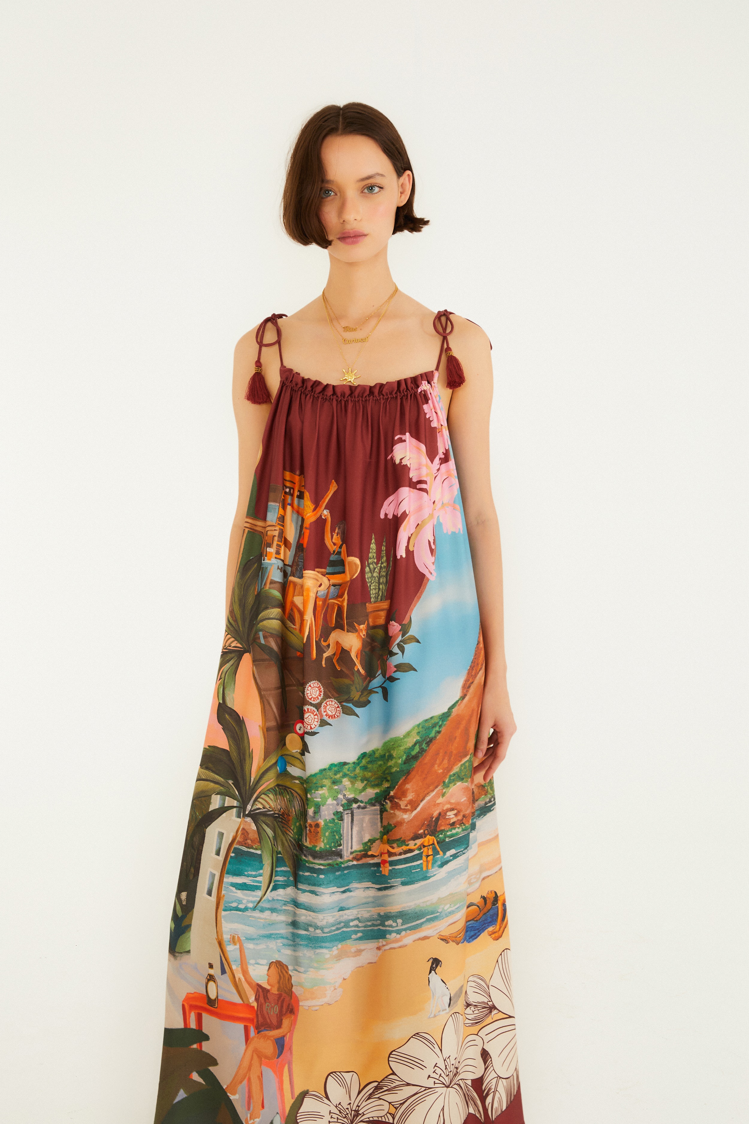 Vestido Longo Estampado Lenços Cariocas