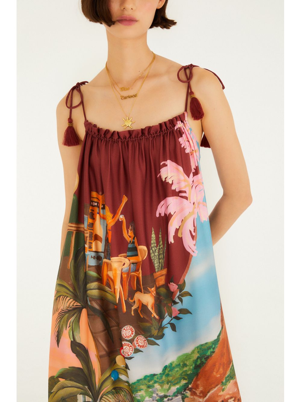 Farm — Vestido Longo Estampado Lenços Cariocas
